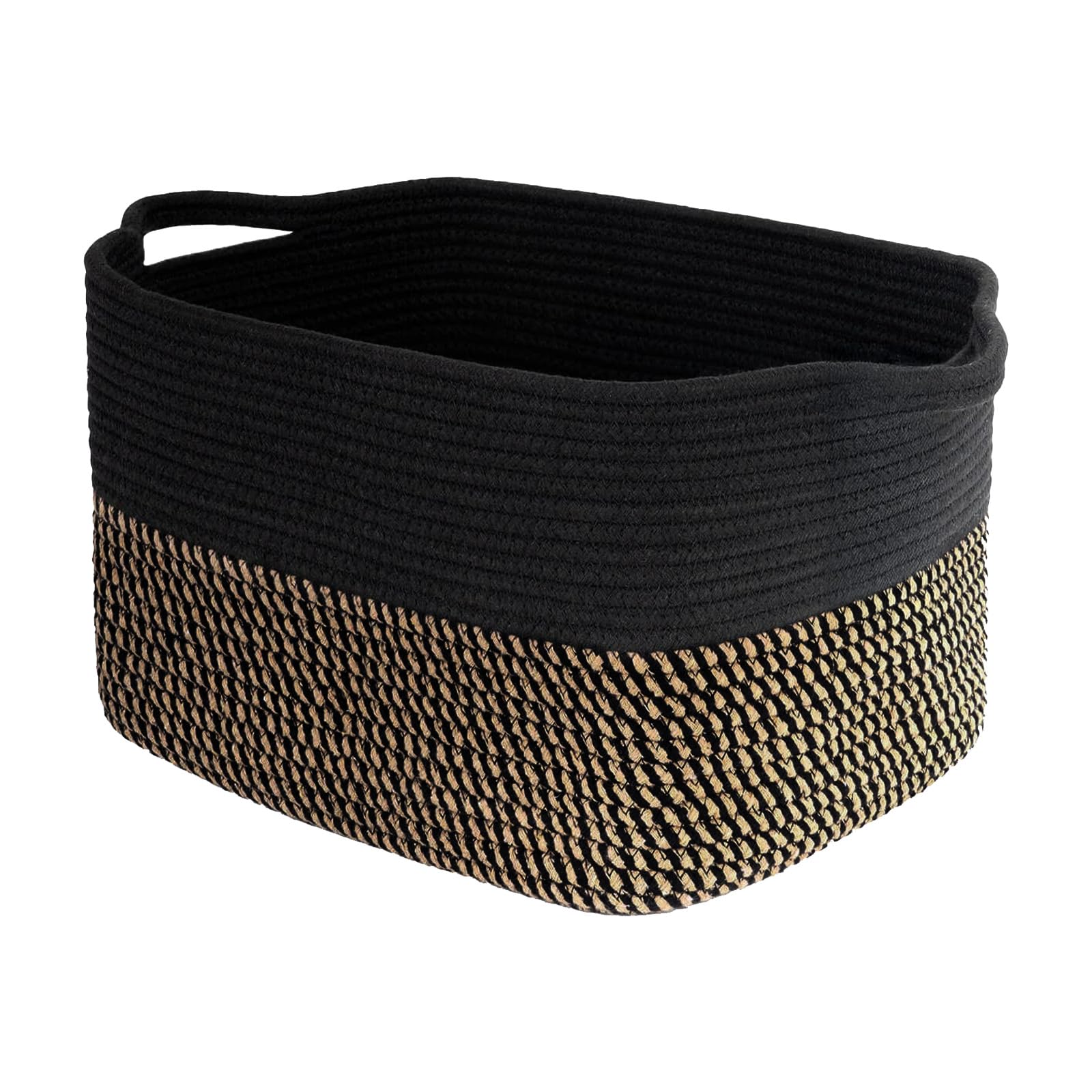 Pomodee Black-Brown Cotton Rope Woven Storage Basket with Handlesβ34Γ28Γ24cm,Baskets for Blankets,Toys,Clothes,Books,Bathroom,Living Room,Shelf Baskets