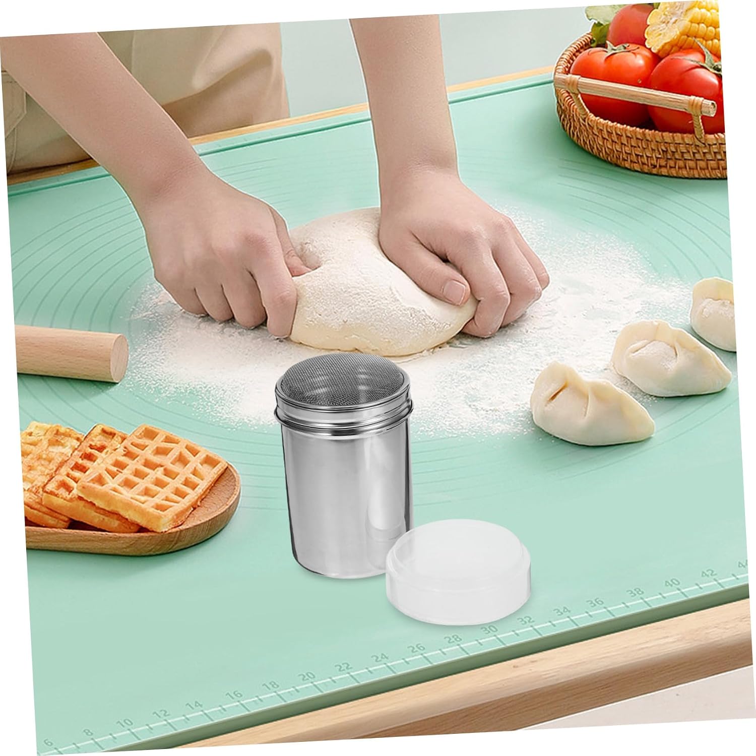 PRETYZOOM Fine Mesh Powder Shaker Lid Stainless Steel Sugar Cocoa and Flour Dispenser for Coffee Baking and Cooking for Home and Use