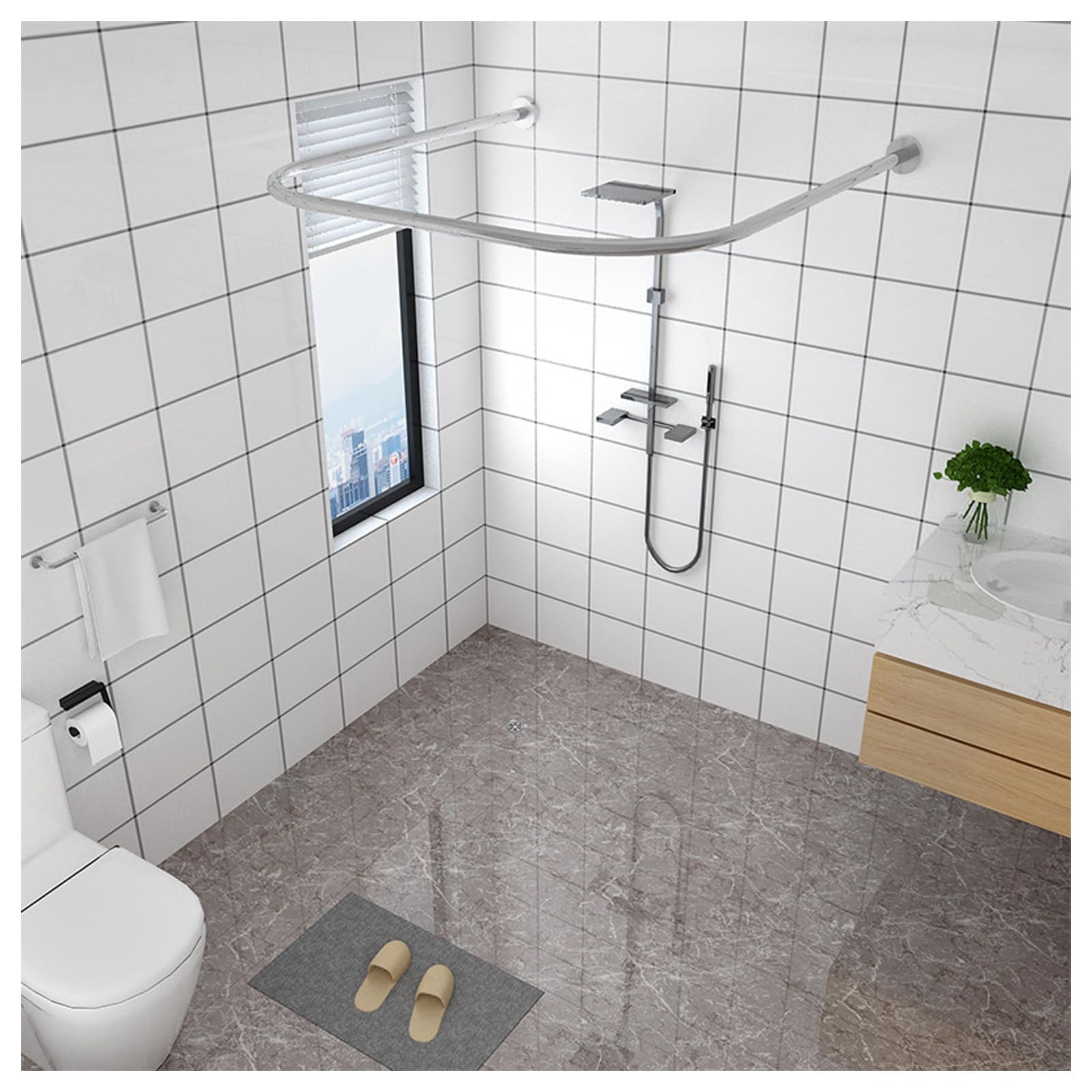 Barra de cortina de ducha extensible en forma de U, acero inoxidable negro, 80 x 80 x 80 cm, instalación sin taladro, perfecta para baños, tiendas de ropa y decoración moderna del hogar.