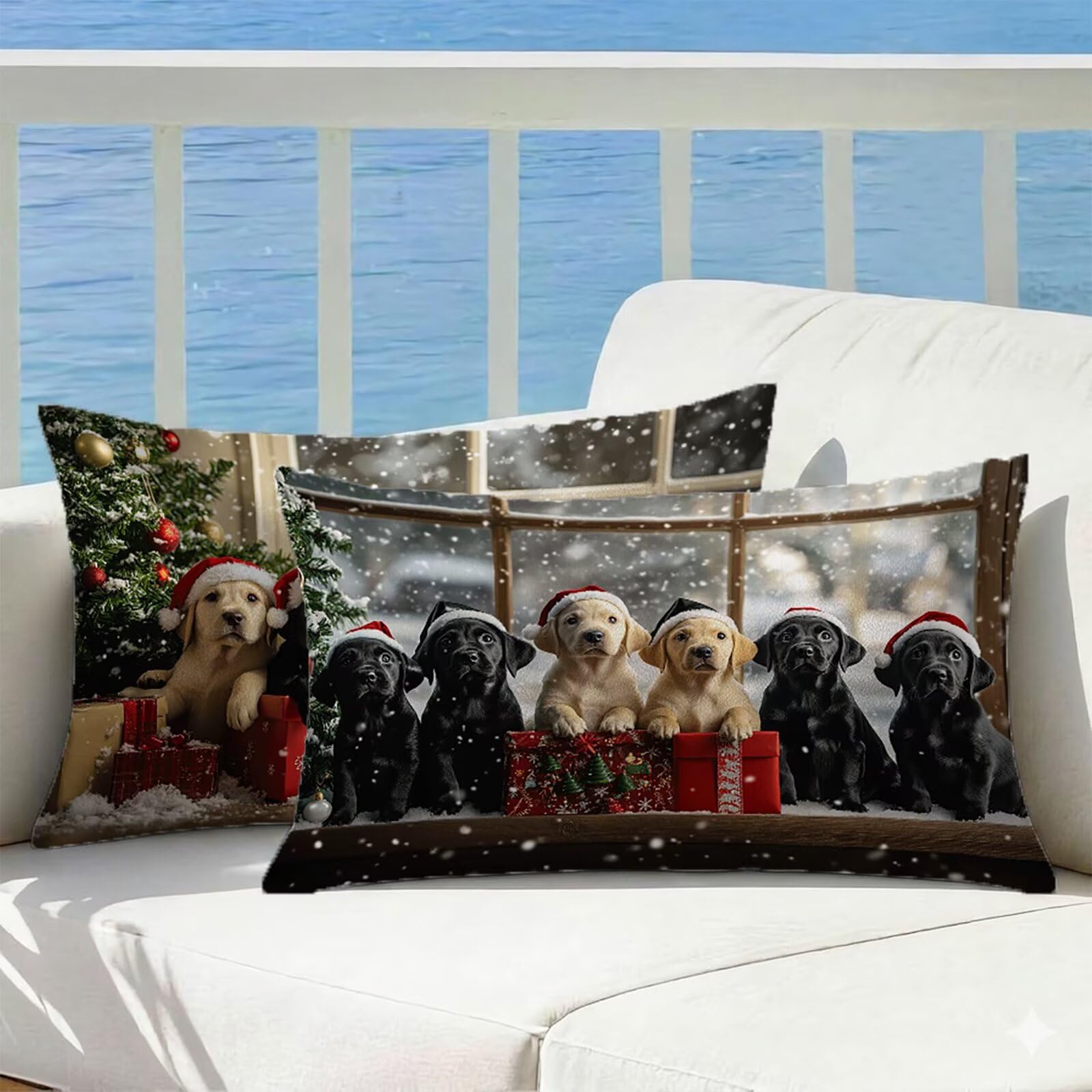 Housse coussin exterieur impermeable 60x80 cm en velours rectangulaire pour salon | Lot de 2