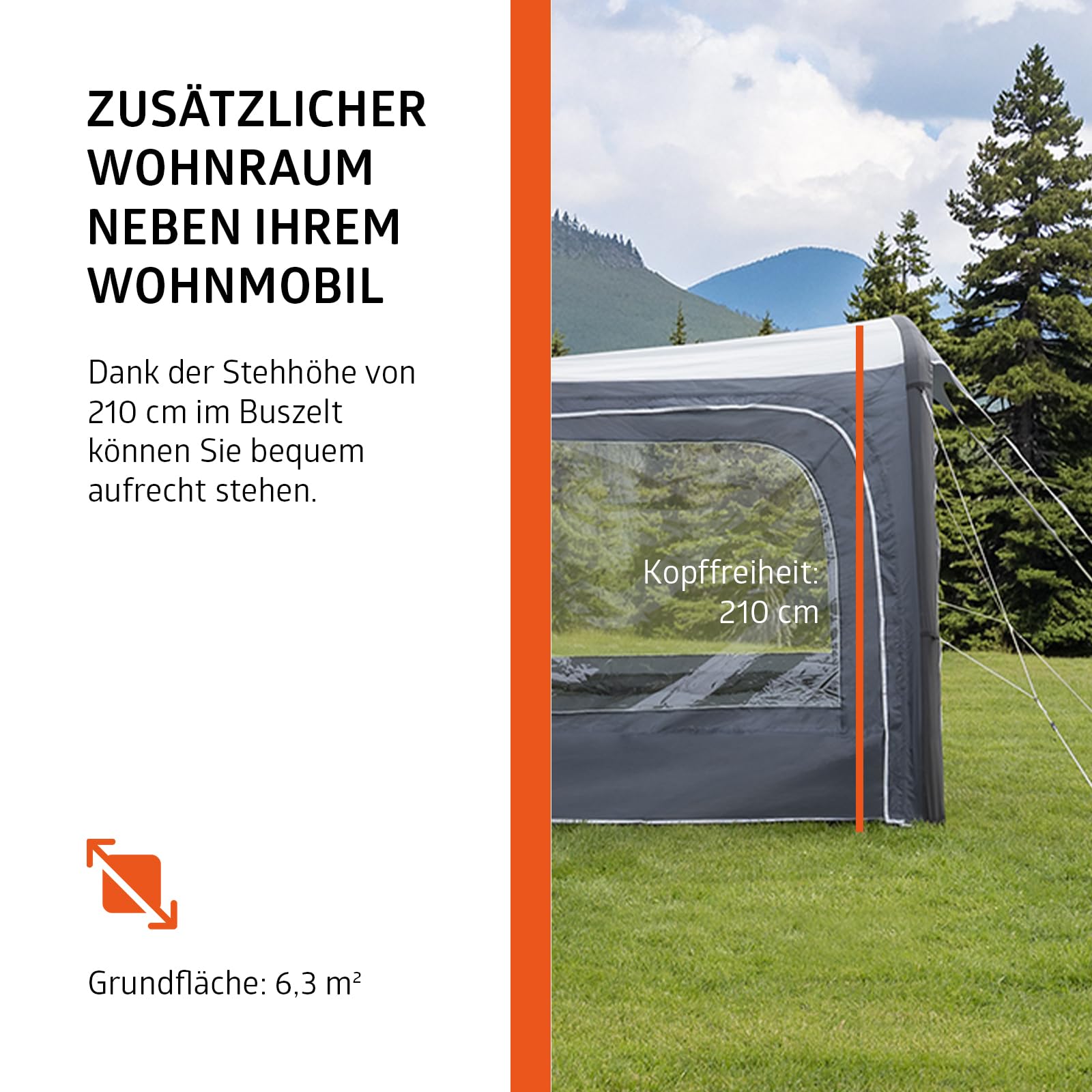 Campout Aufblasbares Busvorzelt für Campervan – 300 x 210 cm – 3000 mm Wassersäule – Anbauhöhe 180-210 cm – Aufbau in 15 Min – Inkl. Pumpe & Sturmabspannleinen