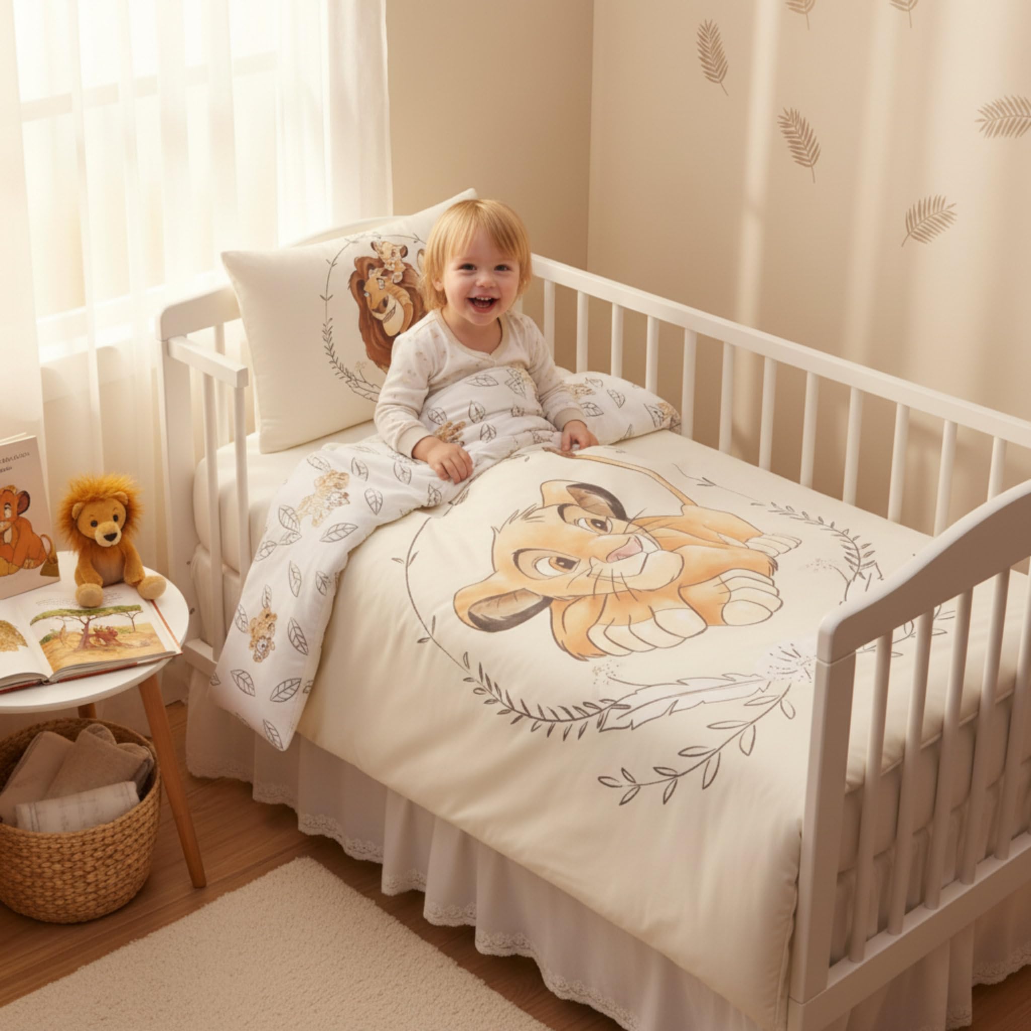 Housse de couette bebe Simba Le roi Lion 100x135 cm avec taie d'oreiller 40x60 cm | Linge/Parure de lit bébé idéal pour les lits de 60x120 cm jusqu'à 70x140 cm | pour les Tout Petits 100% coton