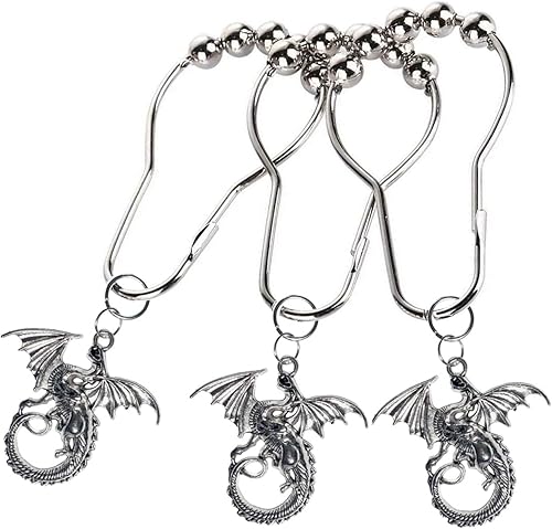 Miniatura 3 de Juego de 12 ganchos decorativos para cortina de ducha de dragón, para el hogar, baño, dragón alado, medieval, fantasía, cuento de hadas, bestia