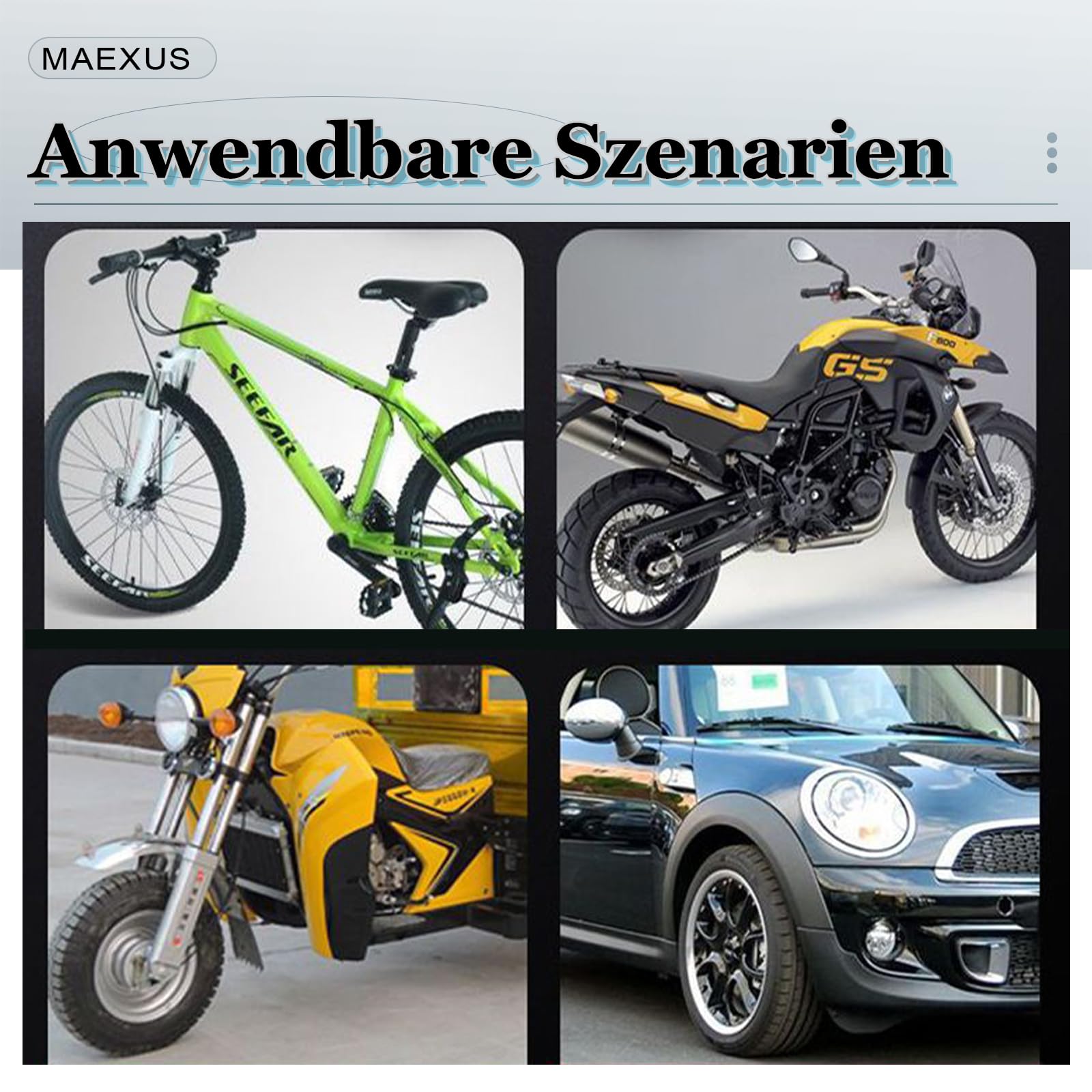 MAEXUS Dźwignia montażowa opon, 3-częściowa dźwignia do montażu opon, stal chromowo-wanadowa, z 4 ochraniaczami felg, narzędzie do montażu opon do motocykla, roweru, samochodu, wymiany opon (12 cali