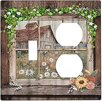 Vista 166 de Placa Cubierta de Interruptor de Luz de Palanca Individual con Diseño de Flor Botánica en Tablero de Madera Rústico Estilo Granja - Placa de Pared