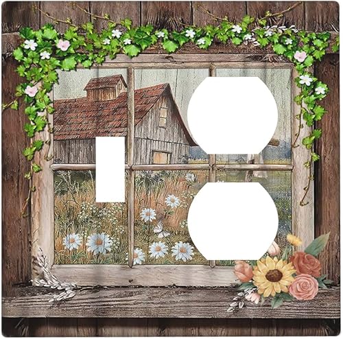 Miniatura 166 de Placa Cubierta de Interruptor de Luz de Palanca Individual con Diseño de Flor Botánica en Tablero de Madera Rústico Estilo Granja - Placa de Pared