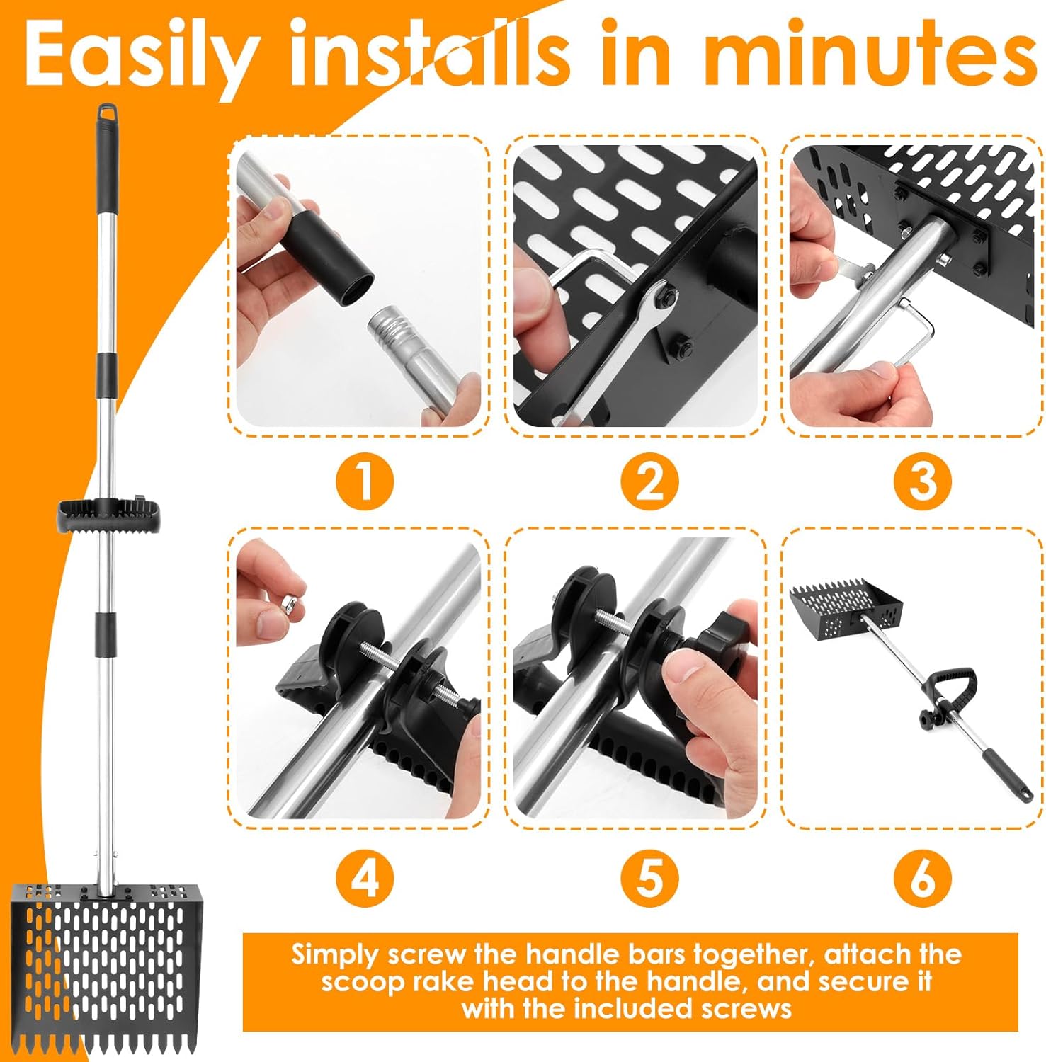 2 in 1 Chicken Poop Scooper and Rake 10 Inches Sand Sifting Shovel with Adjustable Handle Non Stick Mesh Surface for Litter Cleaning