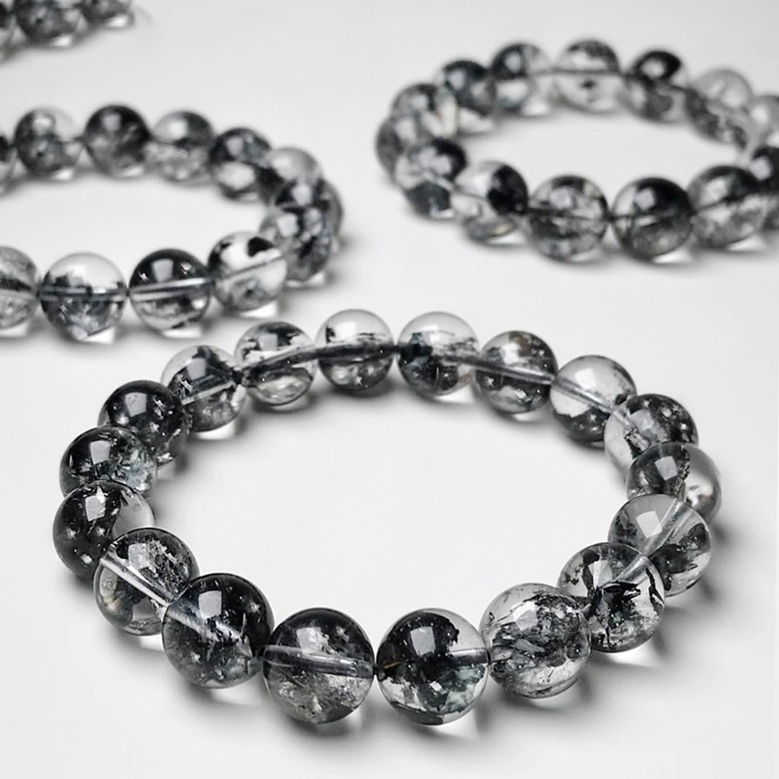 Pulseras de Cristal Negro Brillante, Pulsera de Cuentas de Cristal Negro Natural, Pulsera elástica de Cuentas de Yoga para Regalos de cumpleaños y Amistad en Navidad,10mm