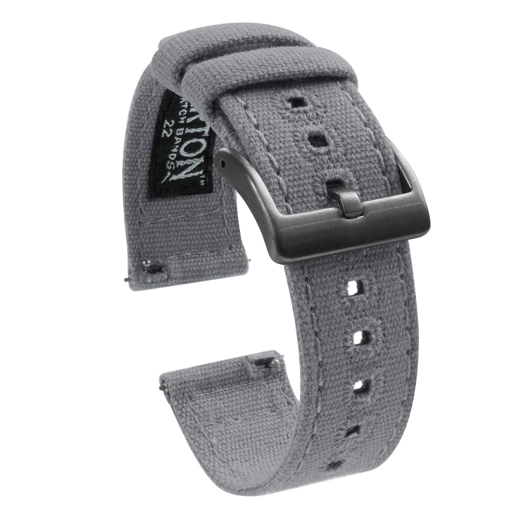 BARTON WATCH BANDS 22mm Cool Grey - Canvas Quick Release Watch Band Straps with Gunmetal Grey Buckles - Choose Color & Width - 18mm, 20mm, or 22mm