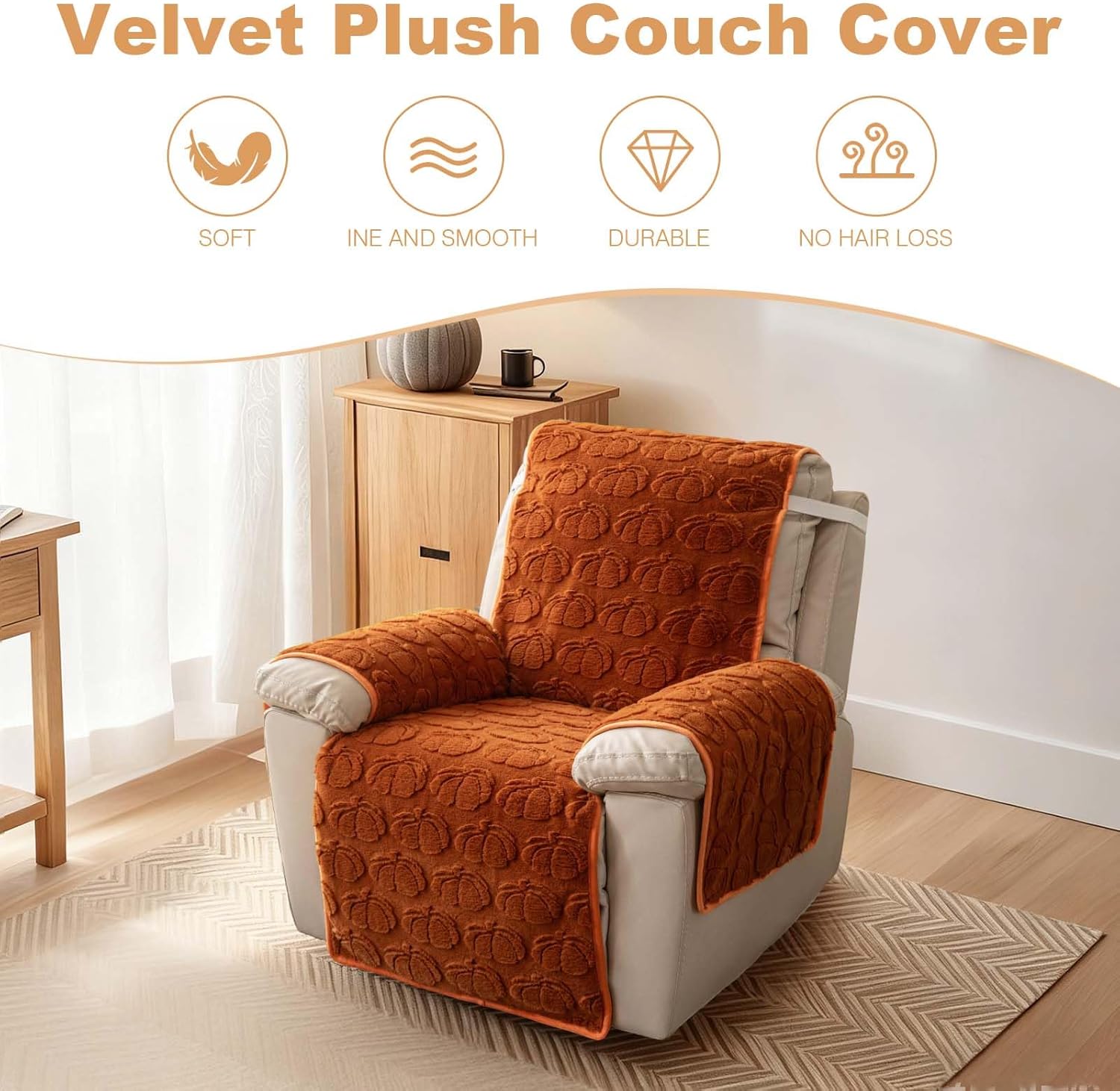 Thick Rabbit Plush Recliner Slipcover 23 Inches Chair Covers Lazy Boy Recliner Chair Cover Quilted Cover for Recliner Chairs and Furniture (Orange)