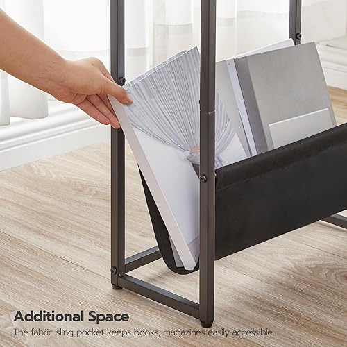 Miniatura 6 de HOOBRO Mesa auxiliar estrecha, mesa auxiliar con estación de carga, mesita de noche de 3 niveles, mesita de noche con 2 estantes de madera y eslinga