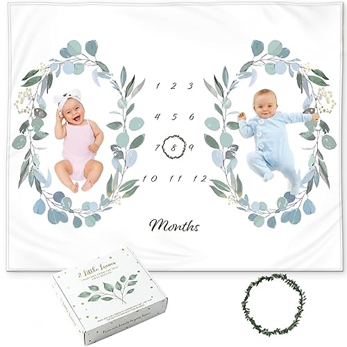 Twins Baby Monthly Milestone Blanket – Soft Fleece Month Blanket