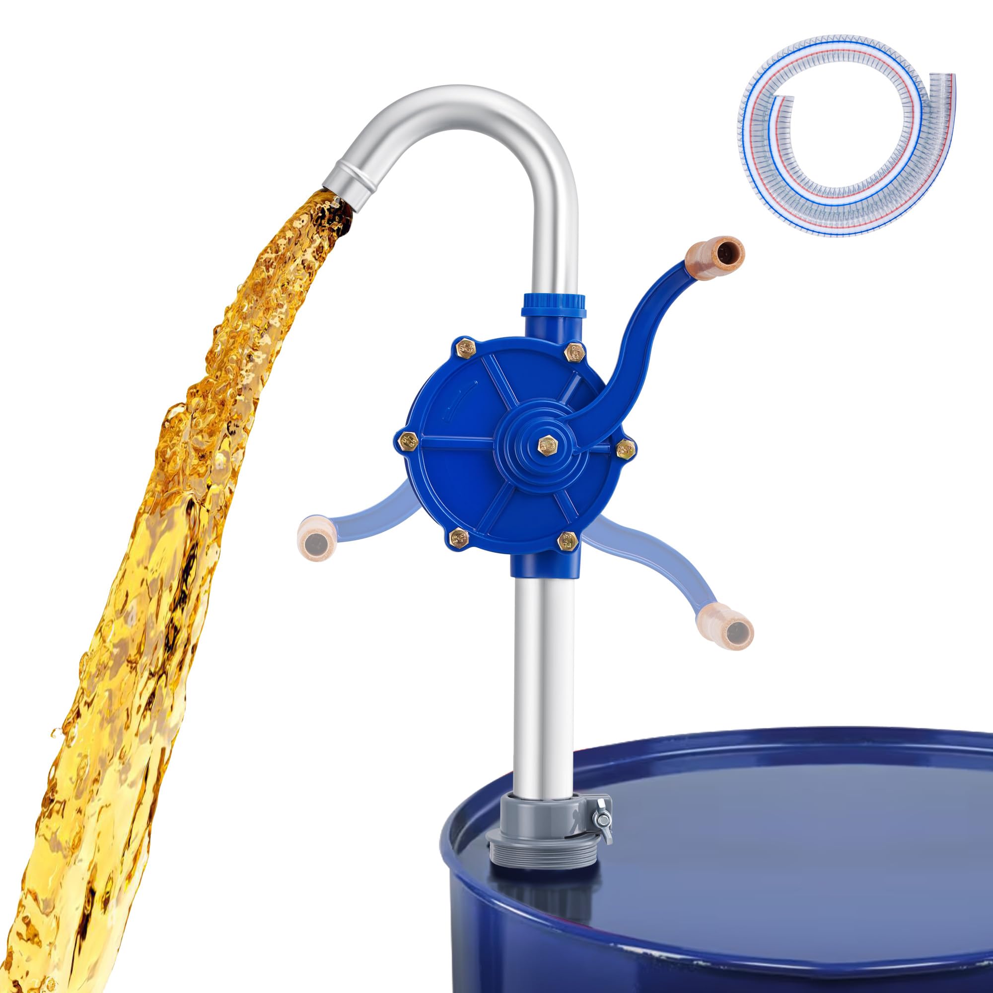 Orion Motor Tech Pompe Manuelle Carburant pour Fût 200L, Pompe de Transfert à Manivelle en Aluminium pour Diesel et Huile Moteur, Pompe à Huile avec Tuyau de 1m pour Fûts de 60 à 200 Litres