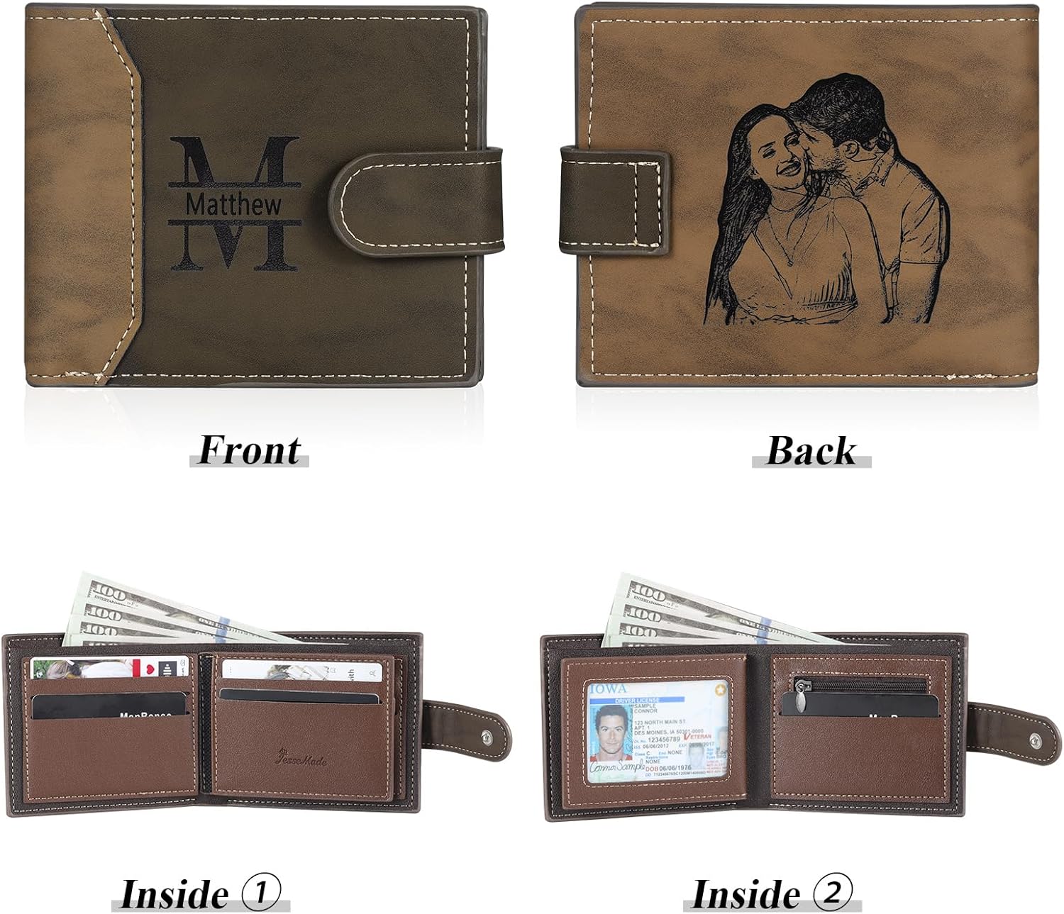 Custom Wallet Gifts for Dad Engraved Photo Name Wallet for Men Husband Boyfriend Son Father's Day Gift