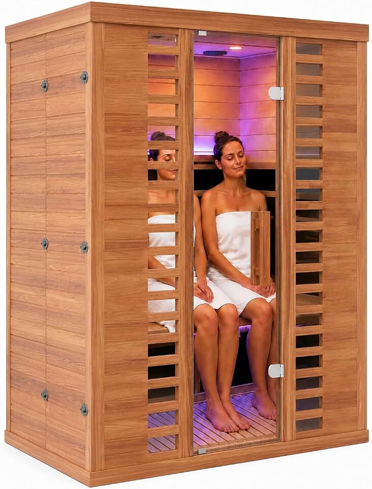 2-3 Person Infrared Sauna for Home with LED Lighting, Smart App Control Home Sauna with WiFi & Bluetooth, Low EMF 1500W/120V LCD Heater, Indoor Sauna with Flame-Retardant Design Recycled Claim Standard Blended