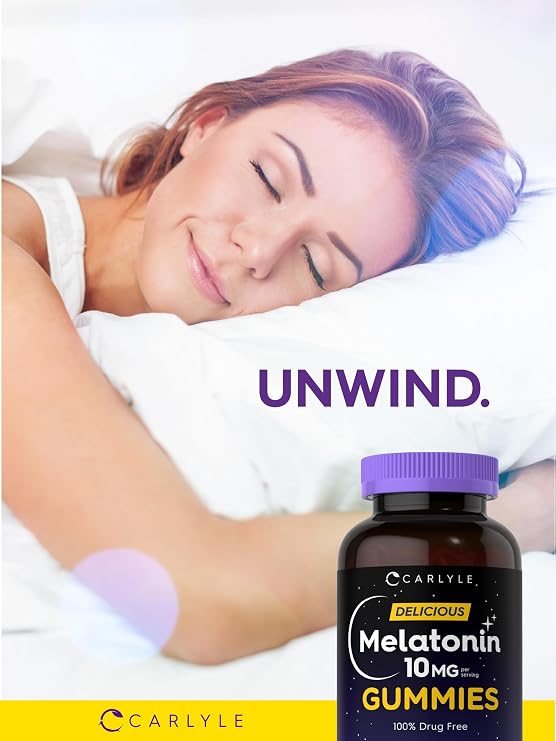 Carlyle Melatonin Gummies 10mg | 180 Count | Berry Flavor | Drug Free Aid for Adults | Vegan, Non-GMO, Gluten Free Supplement