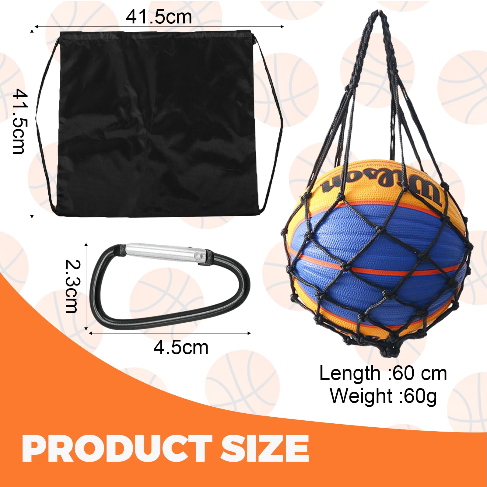 Sac à Dos de Basketball avec Poche Filet, Accessoires de Basketball, sac à dos, sac de basket-ball, poche filet avec mousqueton, poche filet pour le football, basket-ball