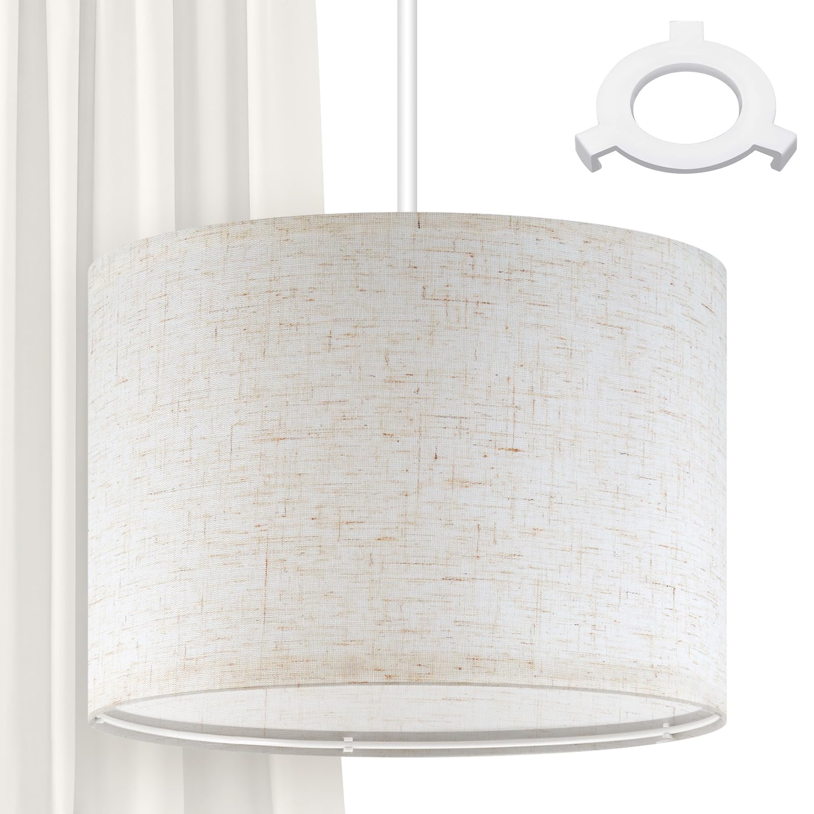 Weewooday 10 Inch 1 Set Fabric Lampshade for Ceiling Lights, Table Lamps and Floor Lamps, with E27 to E14 Adapter Ring, Modern Linen Lamp Shades for Living Room, Bedroom, Home Decoration (Light Linen)