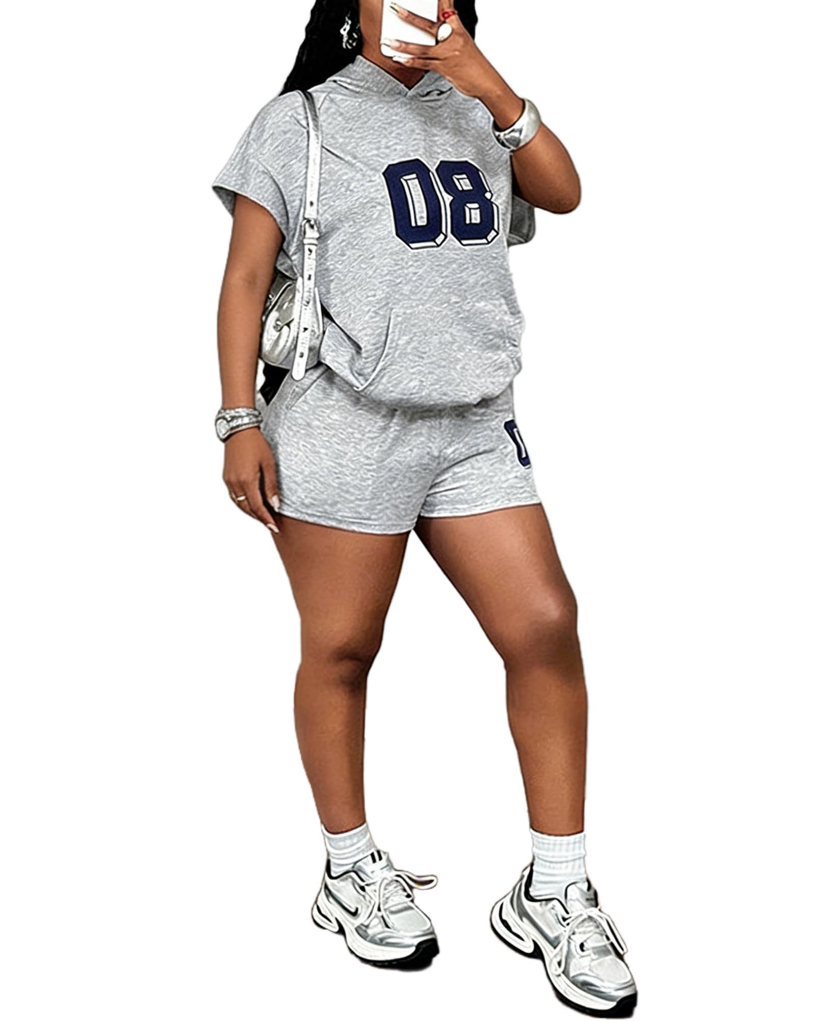 VOIKERDR Comfy Sets for Women Clothing Short Sleeve Hoodie Top and Shorts Activewear