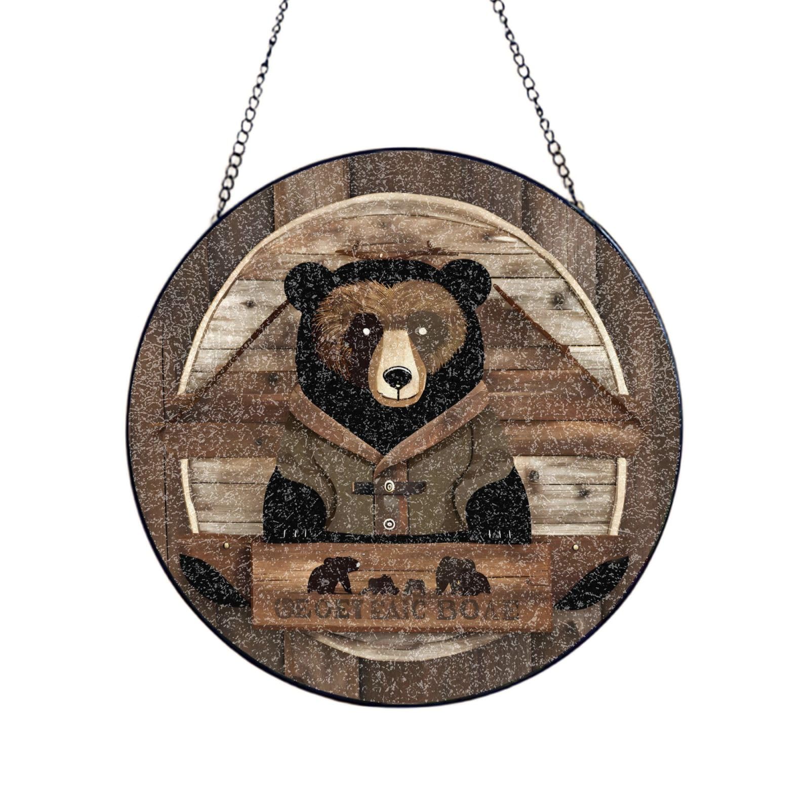 Phayah Rustic Bear Print Glass Window Hanging Sun Catchers Suncatcher Decor For Birthday For Home Garden Porch 12in（30cm）