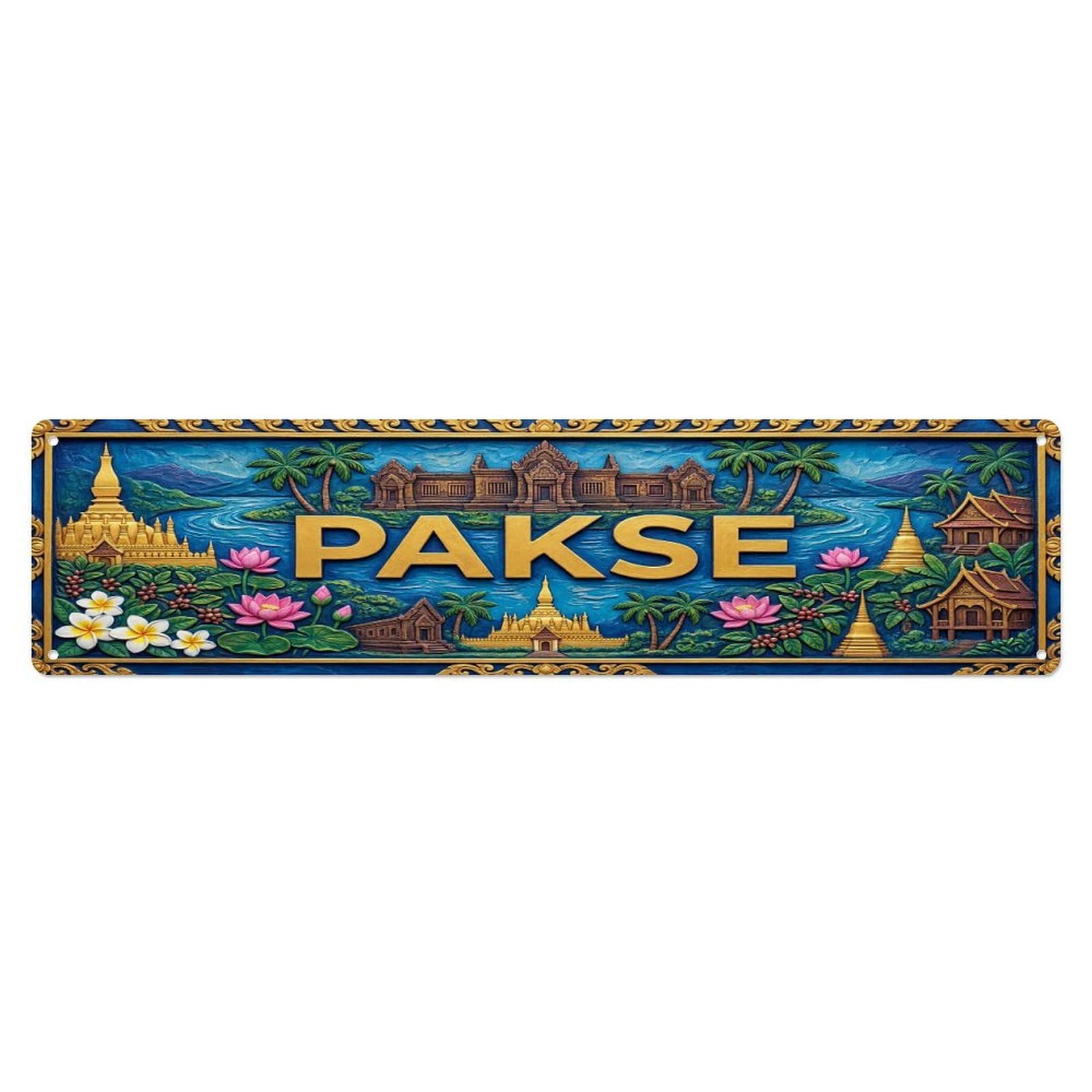 Cwbufd Vintage Style Vintage Pakse Laos Flag Pattern Vintage Metal Tin Sign Plaque Wall Decor For Cafe, Club Bar, Office, Garden Metal Poster 4X16inch