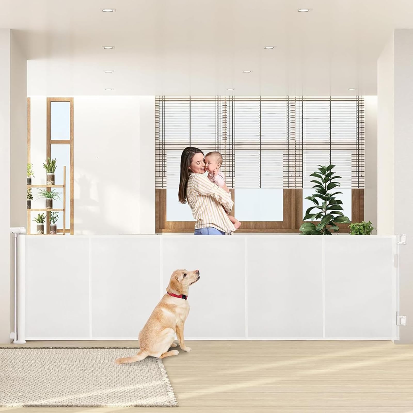 Eyeleaf Retractable Stair Gate,3M Extra Wide Baby Gate for Doorways/Kitchen/Hallways,Baby Gate for Stairs,Stair Gates for Baby/dogs,Indoor/Outdor Use (White, 300cm*86cm)