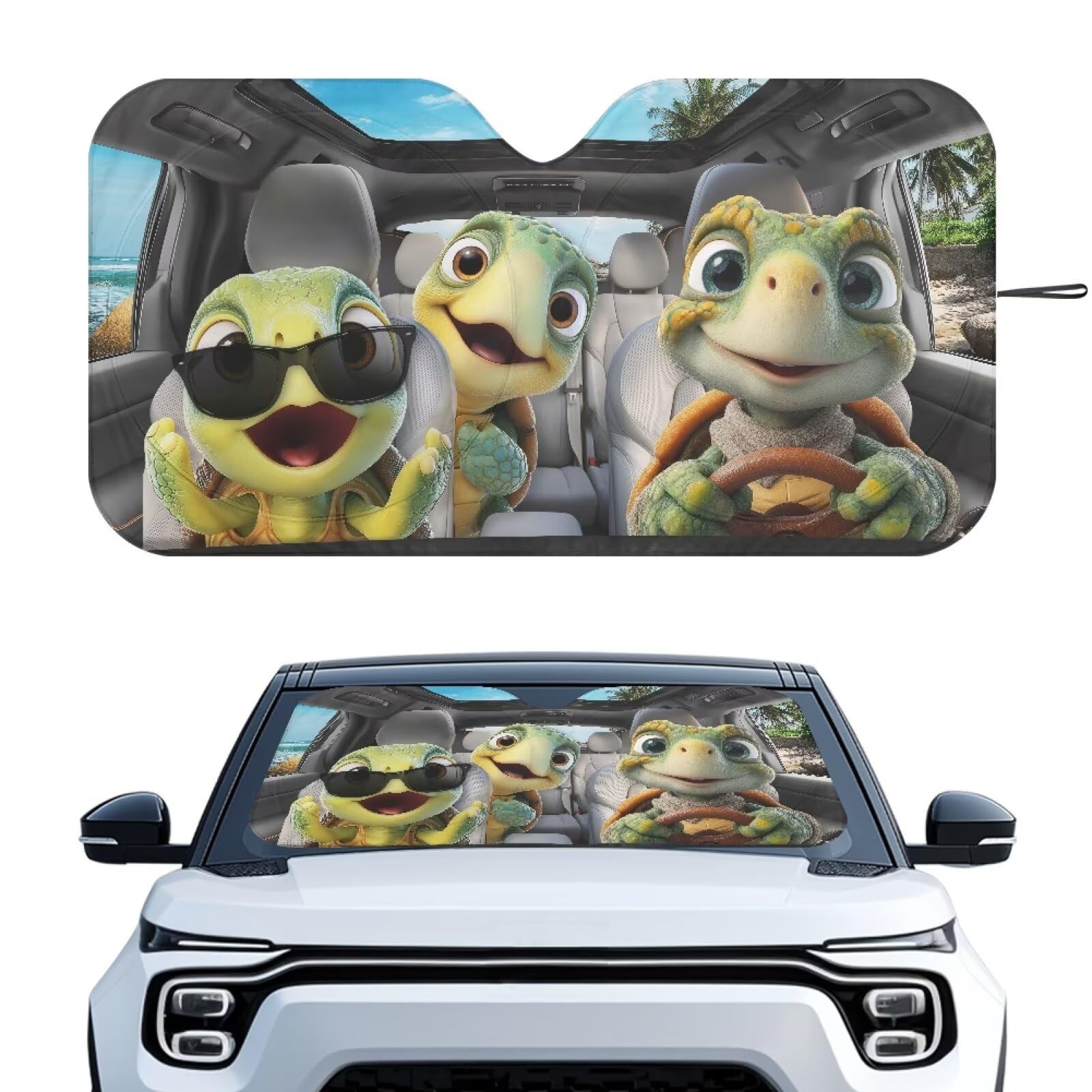 Funny Turtles Car Windshield Sun Shade Foldable Sunshade Universal Vehicle Accessories Auto Sun Heat and UV Rays Blocker Keep Your Vehicle Cool Fit Car Front Window for Trucks SUV