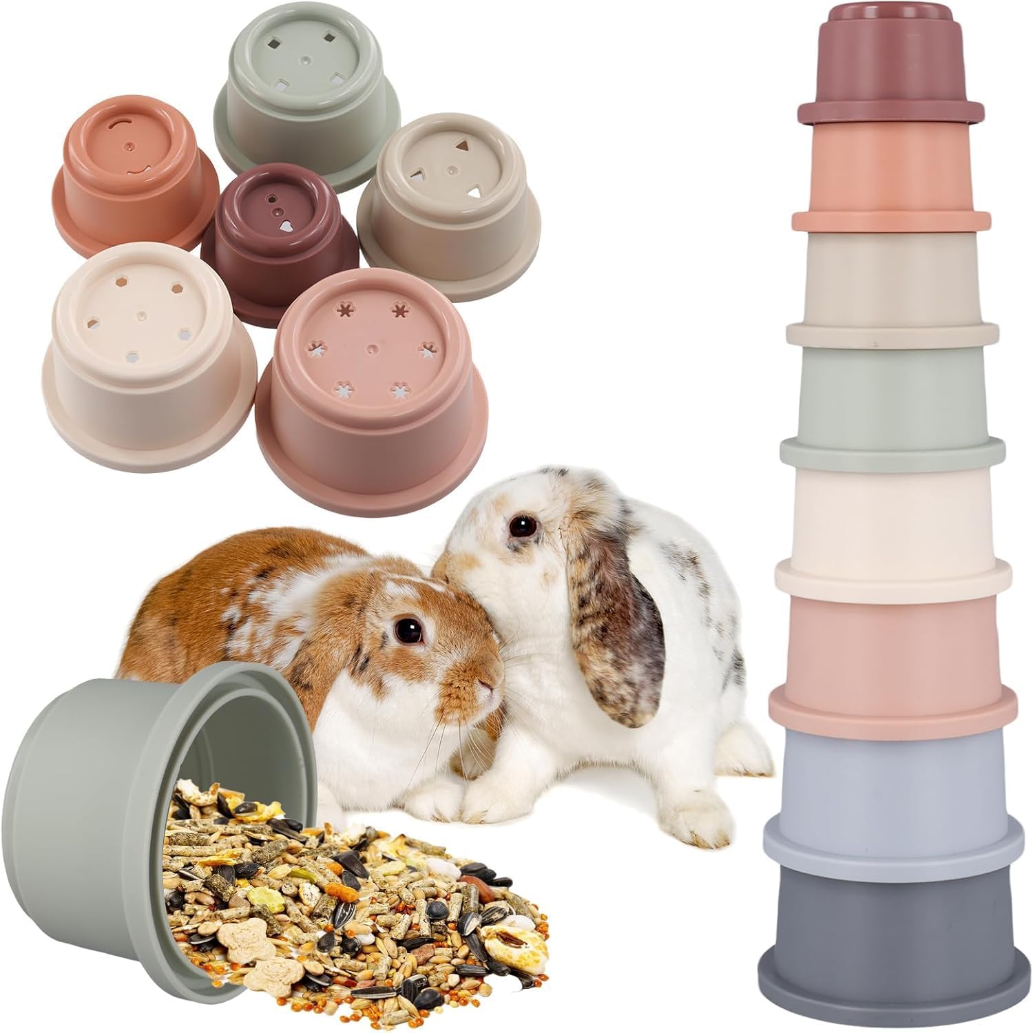 8 pcs Stacking Cups for Rabbits,Different Sizes Stack up Bunny Snack