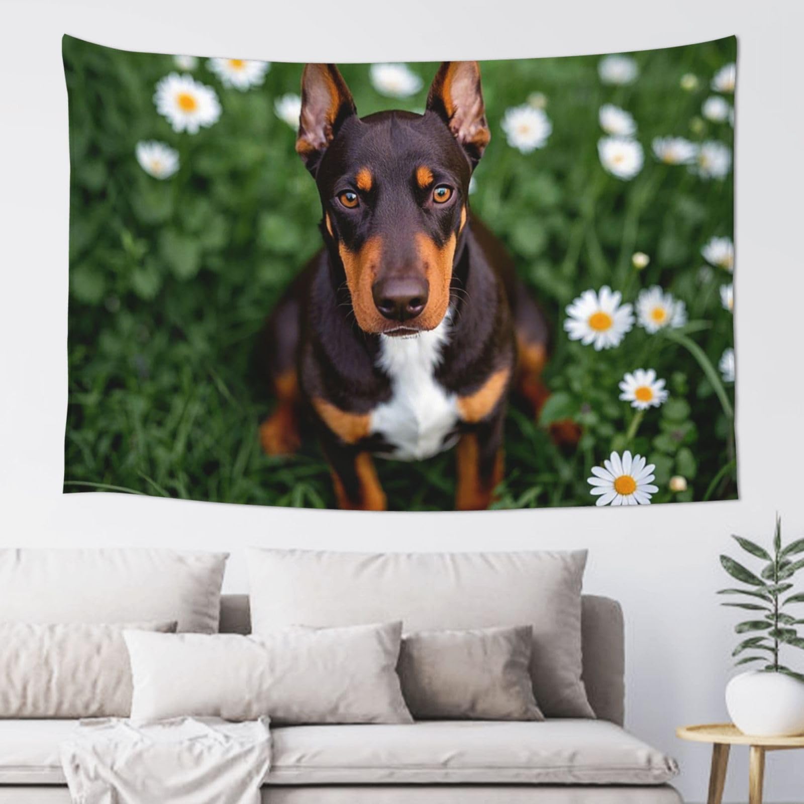 FodPand Cute Pet Doberman Pinscher Tapestry for Bedroom Aesthetic, Wall Hanging Tapestries Art Decor Backdrop Wall Tapestry for Dorm Living Room Funny Poster Party Banner Background 40" X 60"