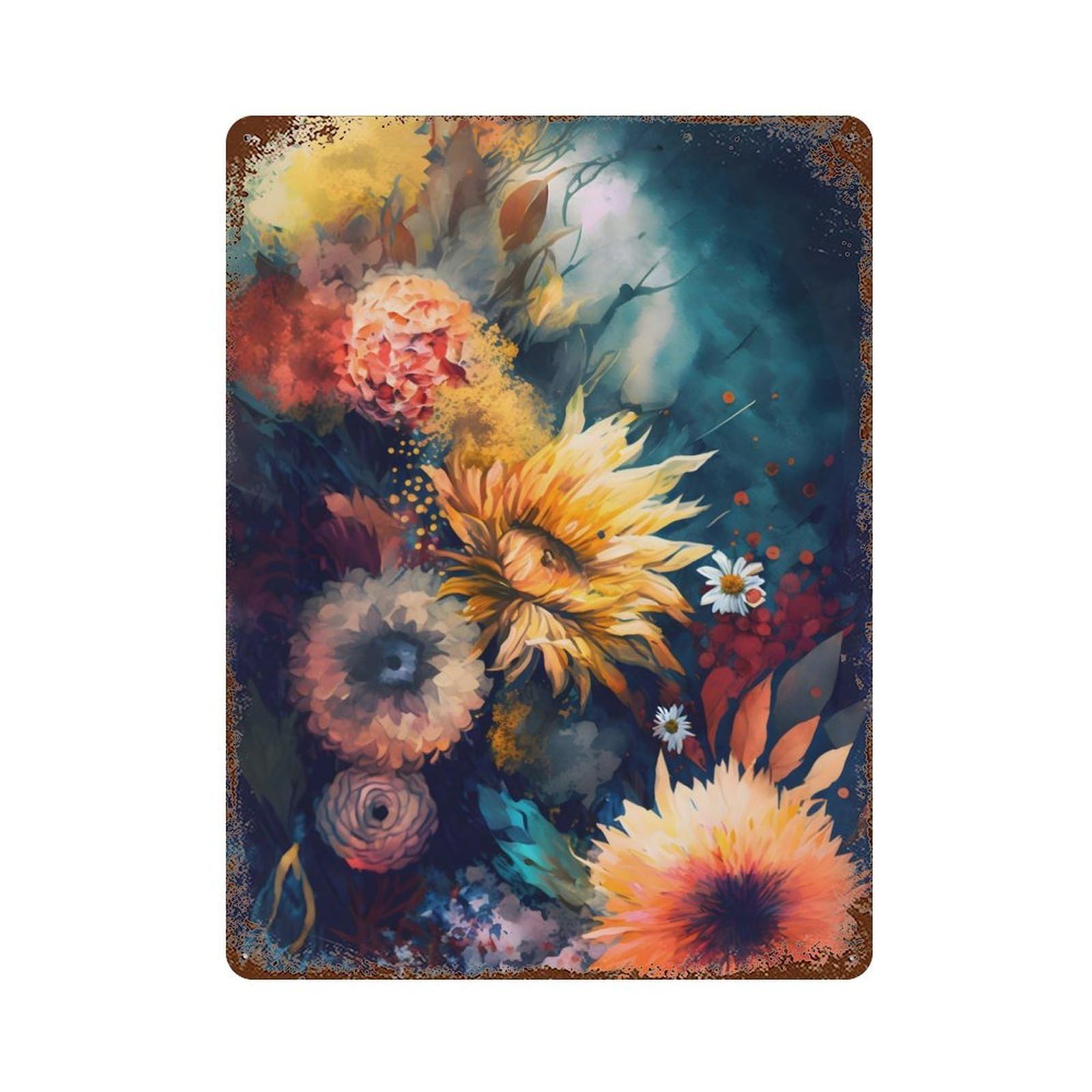 Flowers Sunflower Art Rust Effect Tin Sign 15.7"x11.8", Ideal for Farmhouse, Kitchen And Entryway Decor