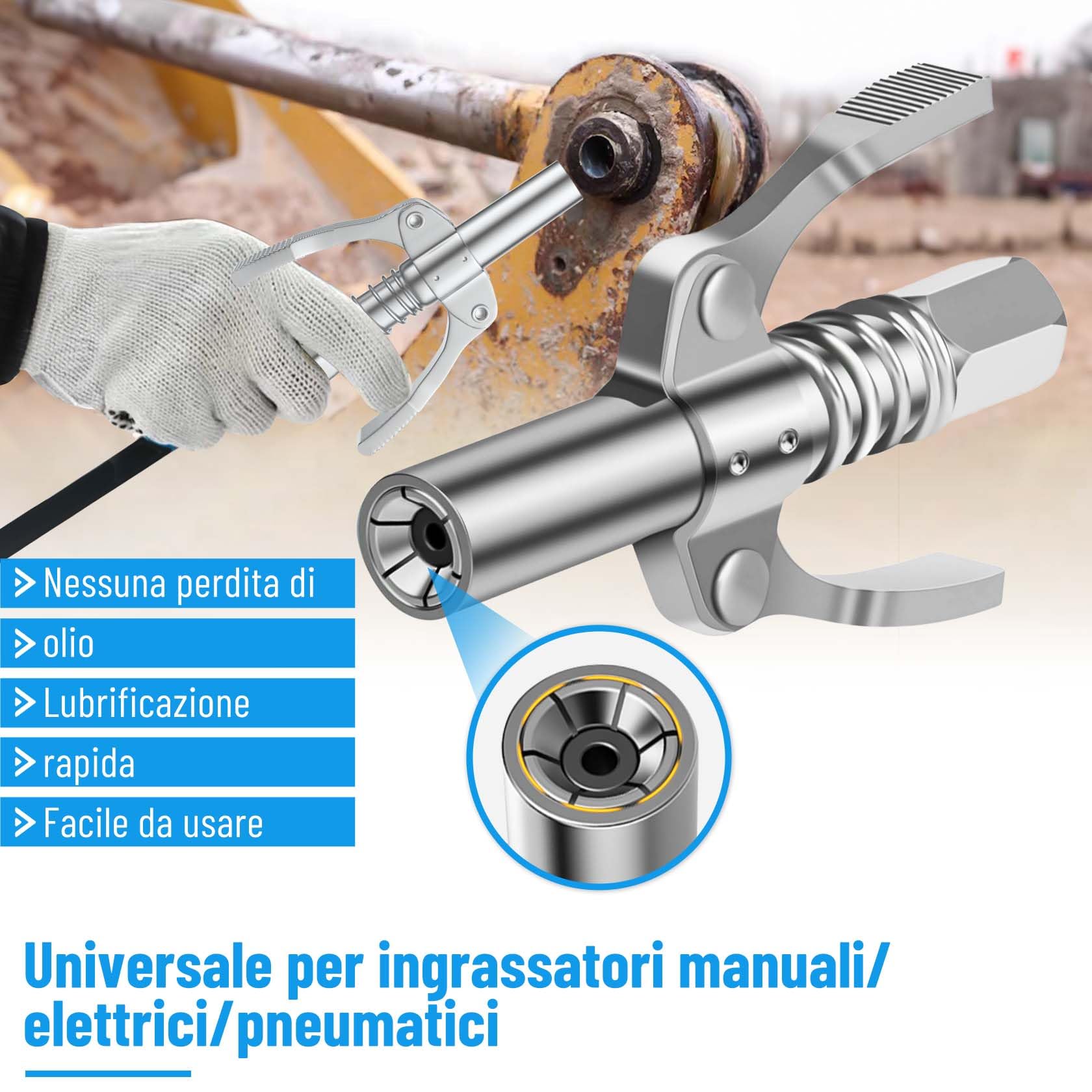 Pindex Ingrassatore Manuale con Ugello,Pistola per Grasso Manuale con Testina Ingrassatore per Cartuccia 400 gr,Pistola Ingrassatore con Ugelli per Ago,3 Tubo,Blu