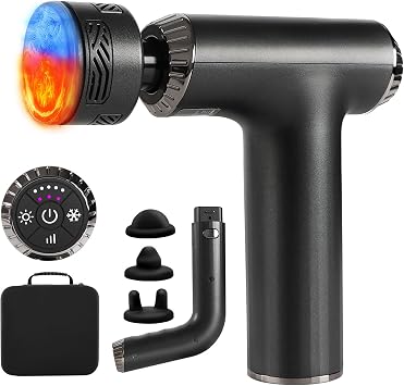 Massage Gun with Heat and Cold, 2 in 1 Portable Mini Muscle Massager with Extended Handle, Handheld Electric Percussion Deep Massager Tissue Massage Gun for for Home Gym