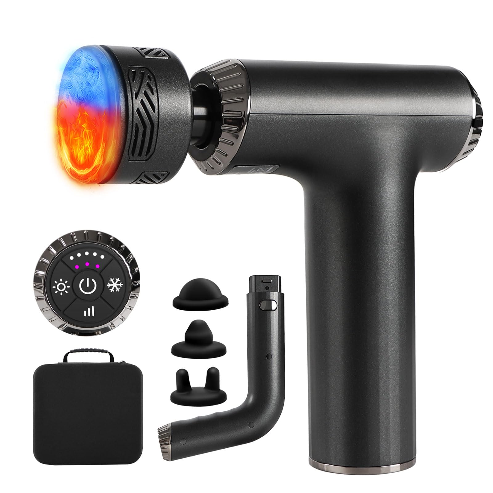 Pistola da massaggio con calore e freddo, mini massaggiatore muscolare portatile 2 in 1 con manico esteso, a percussione elettrica portatile, massaggiatore profondo, pistola per massaggio