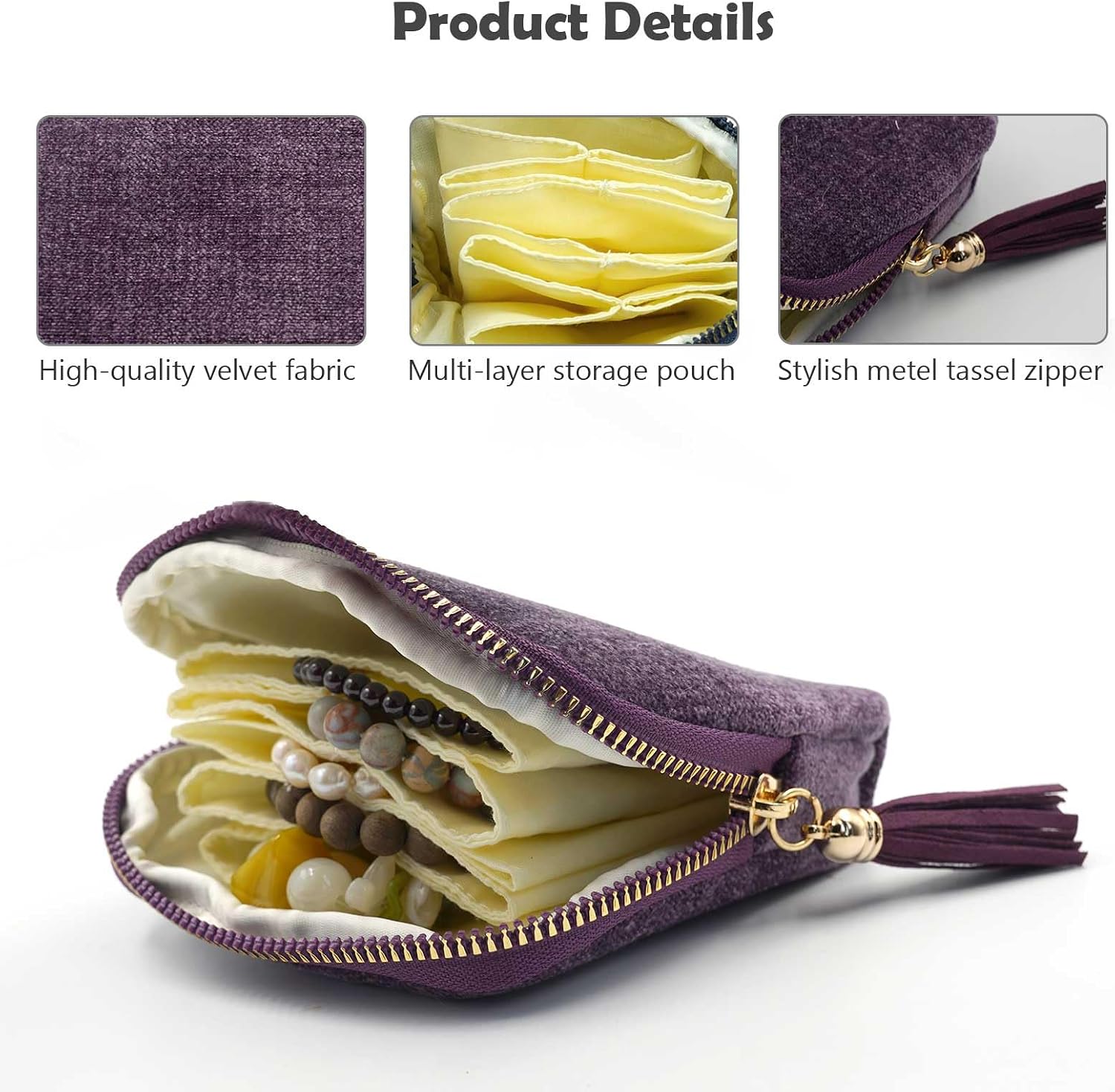 Travel Jewelry Case, Travel Jewelry Organizer, Travel Jewelry Bag with Zipper, Small Travel Jewelry Pouch for Necklaces Bracelets Bangles Rings Earrings Gemstones Storage (purple)