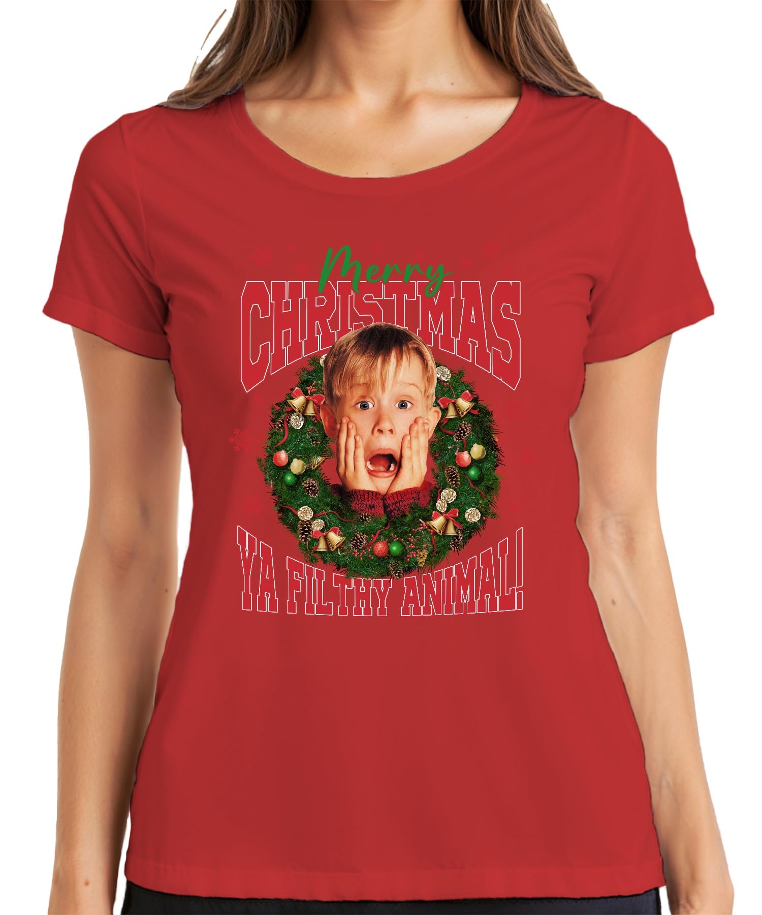 Printera Women's Red Merry Christmas Ya Filthy Animal Kevin Mccallister - Home Alone Christmas Xmas T-Shirt, Xxl