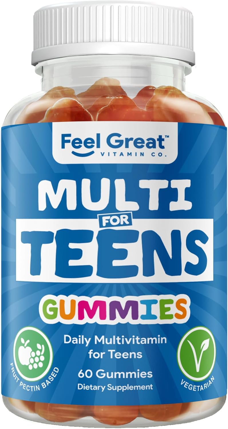 Feel Great Teen Vitamins Multivitamin Gummies | Citrus & Strawberry Flavor for Teen Boys & Girls | for Bone, Muscle & Immune Support | Vegetarian | 30-Day Supply