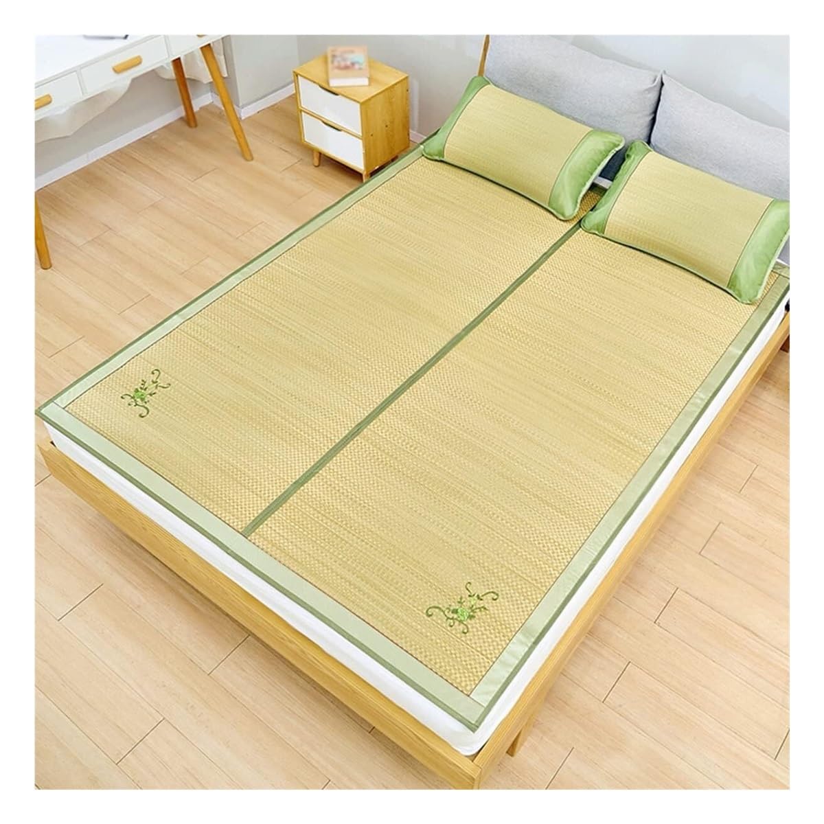 LOMNCHSG Bamboo Rattan Mat Bed, Clear Water Grass Summer Camping Sleeping Pad 1.2x1.95m To .8x2.2m With 2 Pillowcases(B,1.8 * 2.2m)