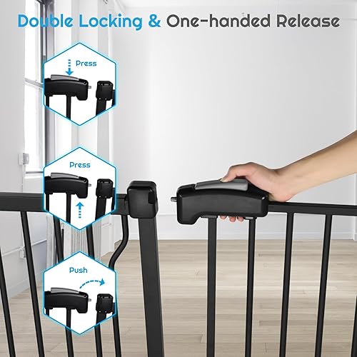 Miniatura 4 de HEMRORO Puerta de bebé extra ancha para escaleras con puerta, 30 pulgadas de alto 47.7-57.1 pulgadas de ancho, fácil de instalar, puerta para perros