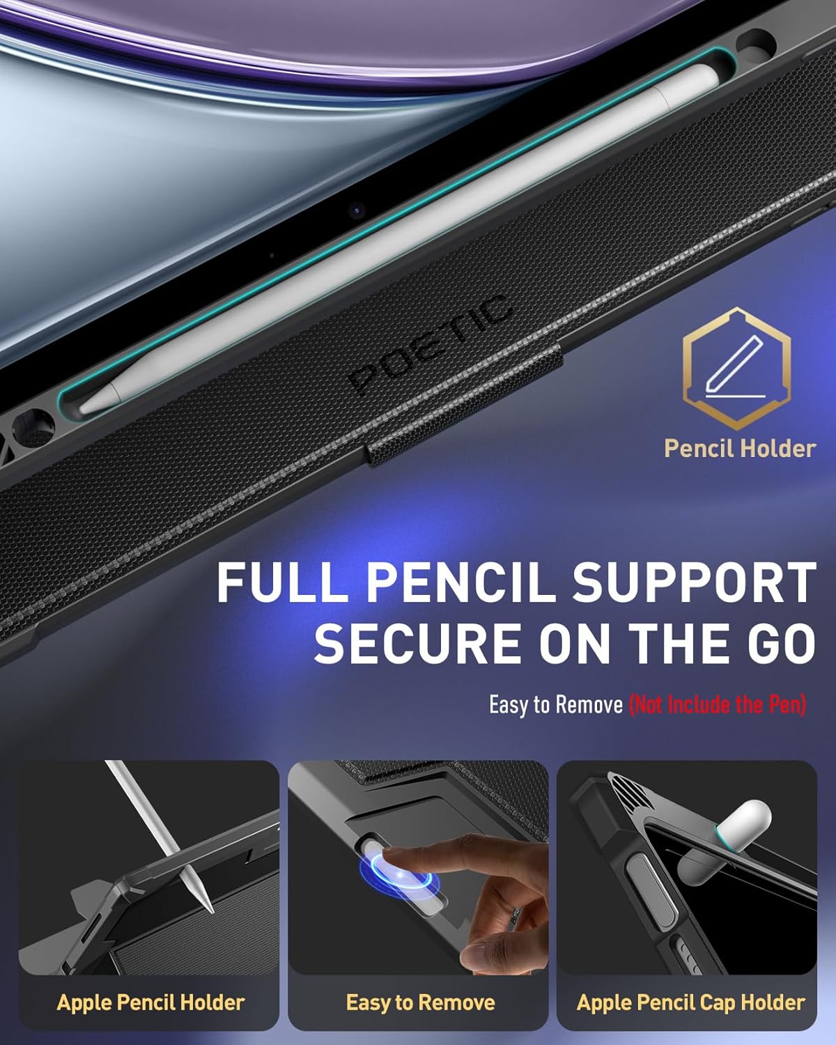 Poetic Explorer Case for iPad Air 13 (2025/2024) / iPad Pro 12.9 (2022/2021), Full Body Tough 360 Degree Stand Folio Cover with Pencil Holder,Built-in Screen Protector, Black