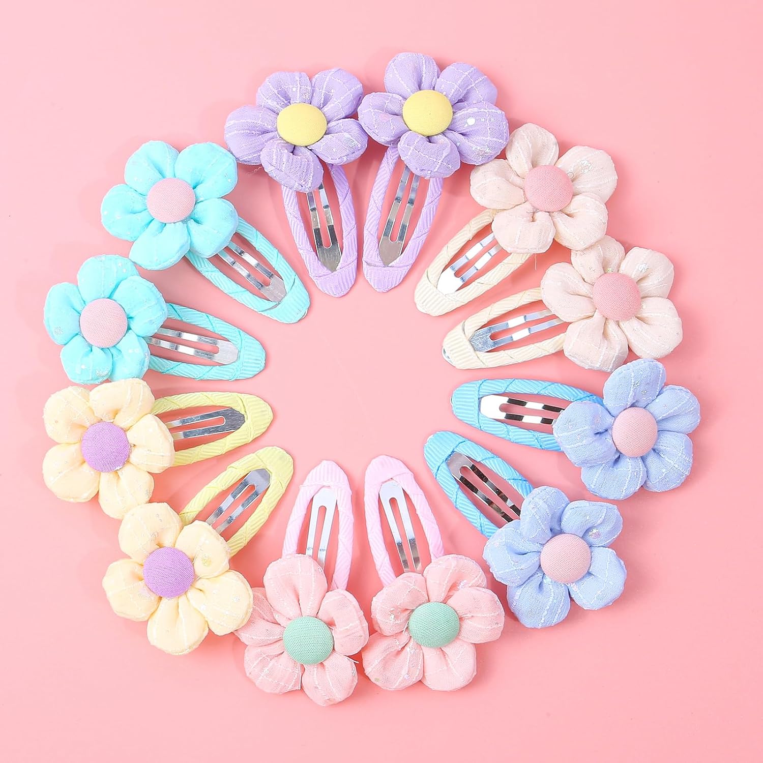 XIMA 24Pcs Cute Flower Hair Clips for Baby Girls, No Slip Toddler Hair Barrettes, Soft Fabric Hair Accessories for Infants Kids, Daily Wear & Gift
