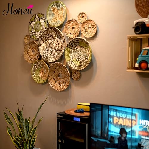 Miniatura 5 de Cestas de pared bohemias para decoración, cesta colgante de mimbre, arte de pared bohemio, cesta colgante tejida, decoración de ratán, decoración