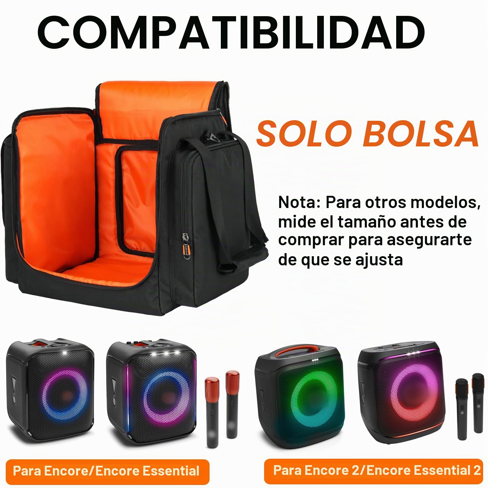 Bolsas para JBL Partybox Encore Essential, bolsa de transporte para altavoces que se ajusta a Encore con correa para el hombro y bolsillo adicional para micrófono, cargador, cable, accesorios (negro)