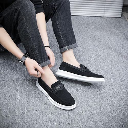 SANNAX Sapatos masculinos sem cadarço, casuais, mocassins, confortáveis e leves, Preto 2, 39
