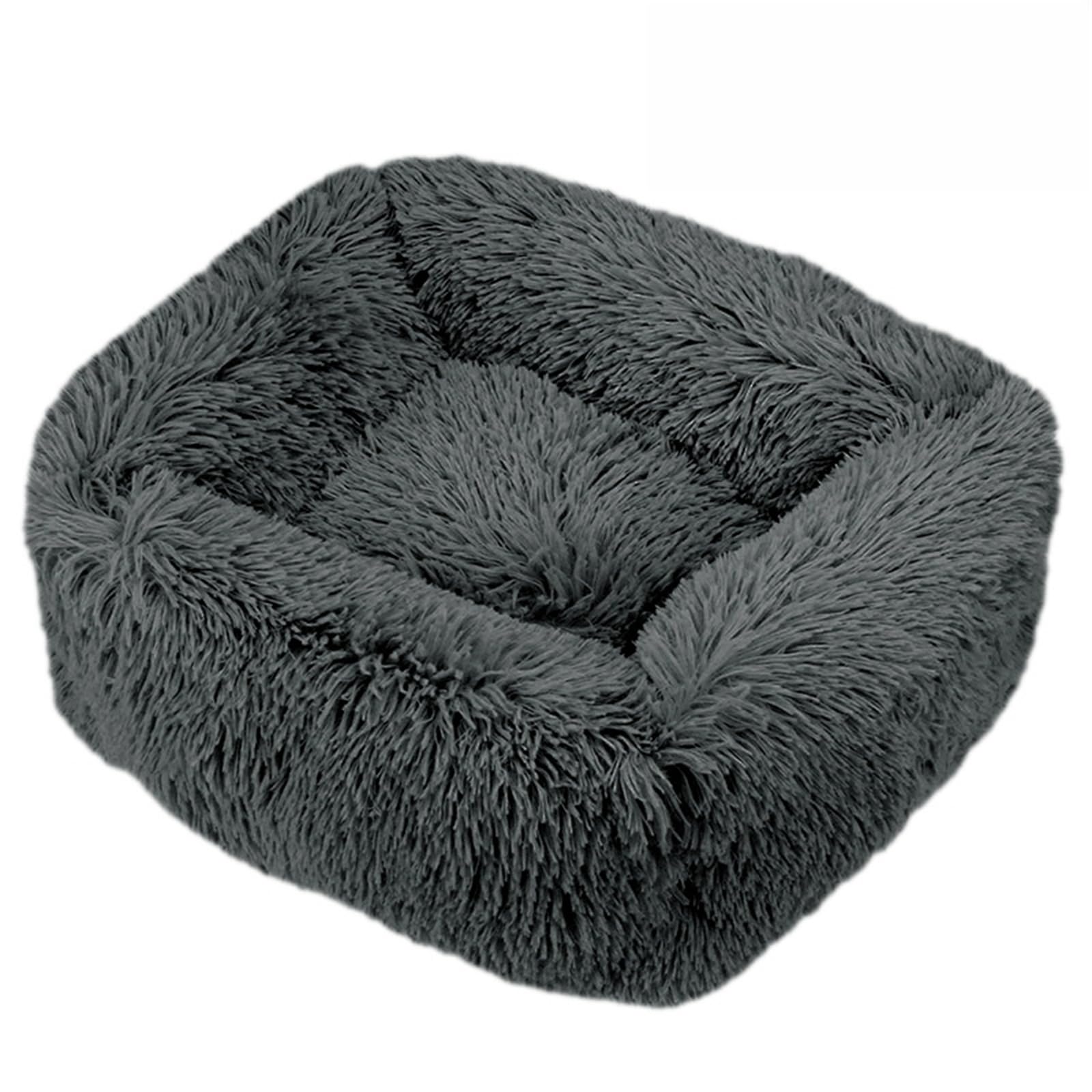 Hixingo Warmth Plush Dog Bed for Medium Small Puppy Kitten, Anti AnXiety Cat Bed, Square Washable Dog Mat, XS-XXL Soft Fluffy Mat for Cat for Living Room,Bedroom,Balcony (Dark Gray,XS)