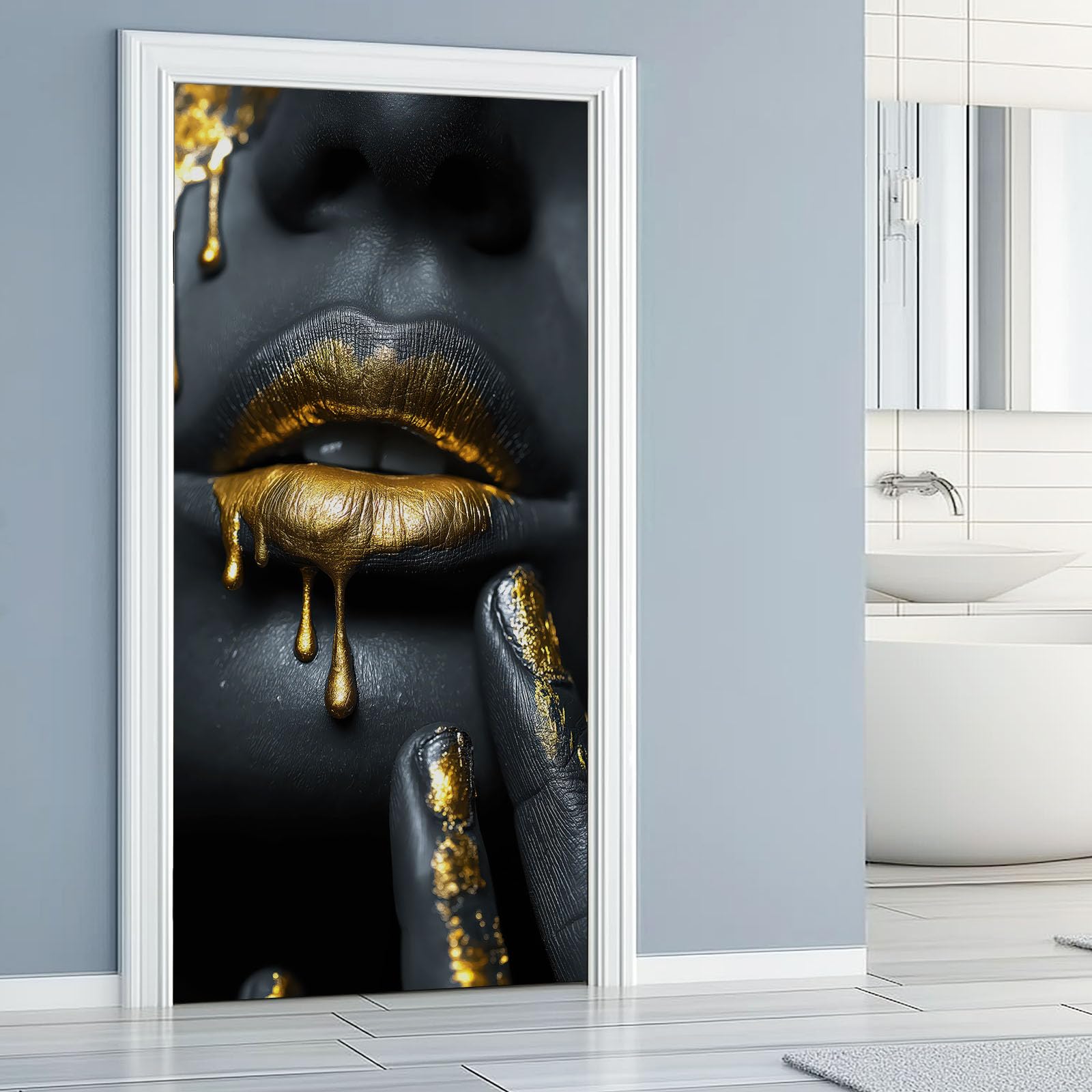 Papel pintado autoadhesivo para puerta estilo moderno 3D póster para puerta, adhesivo para puerta, abstracto mujer graffiti impermeable vinilo lámina para puerta, color gris oscuro, papel pintado