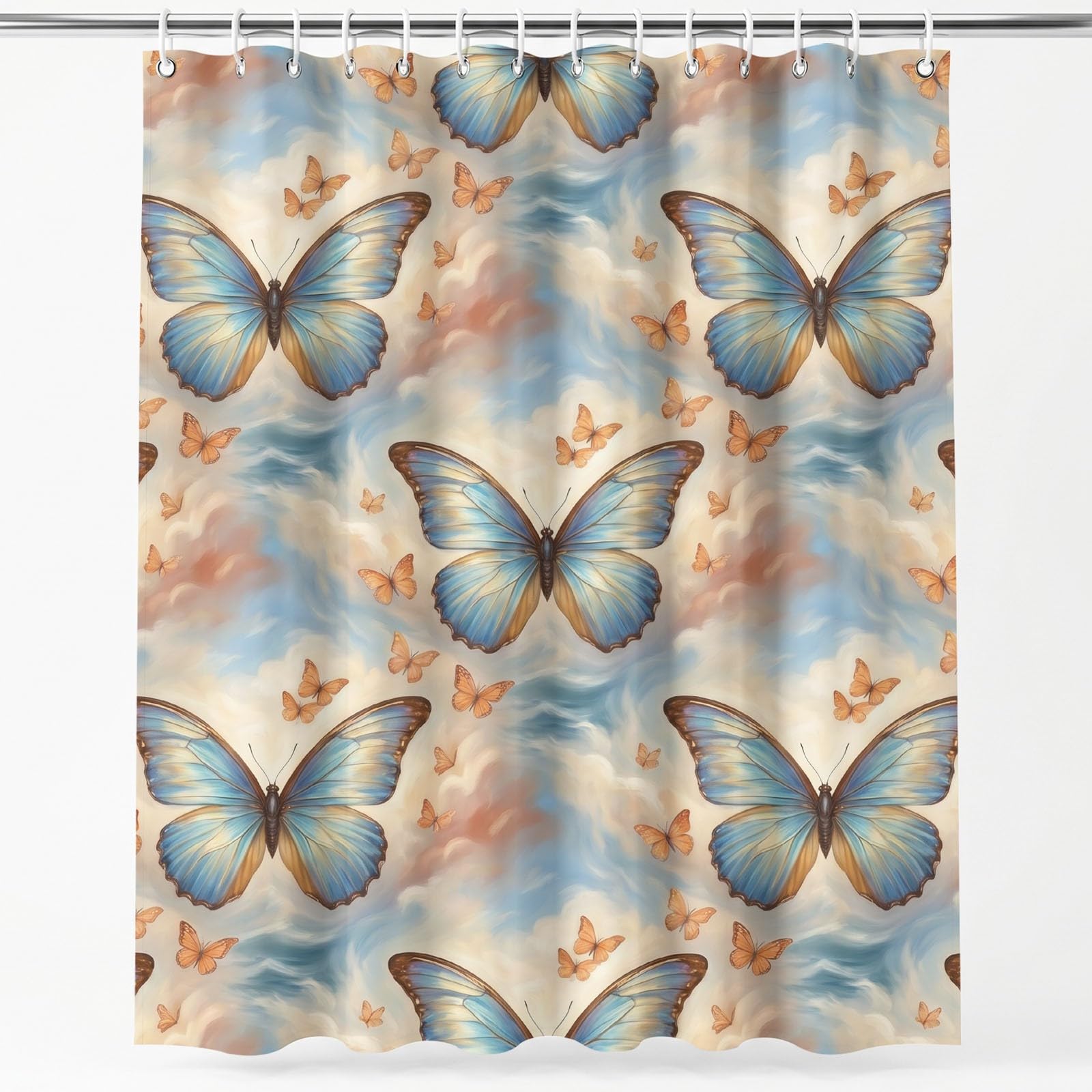 Dreamy Butterflies Tenda da doccia 120 x 200 cm, tenda da bagno in microfibra, impermeabile, per adulti e bambini, colore: azzurro