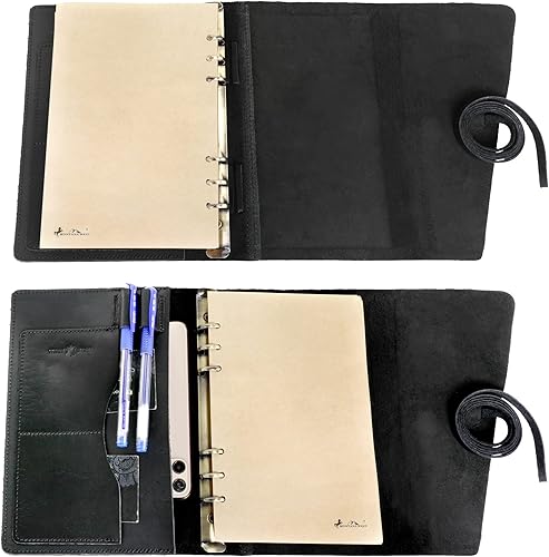 Miniatura 3 de Montana West Cuaderno de cuero genuino para mujeres y hombres, diario vintage recargable para escribir, carpeta de mano de 6 anillas, diario de