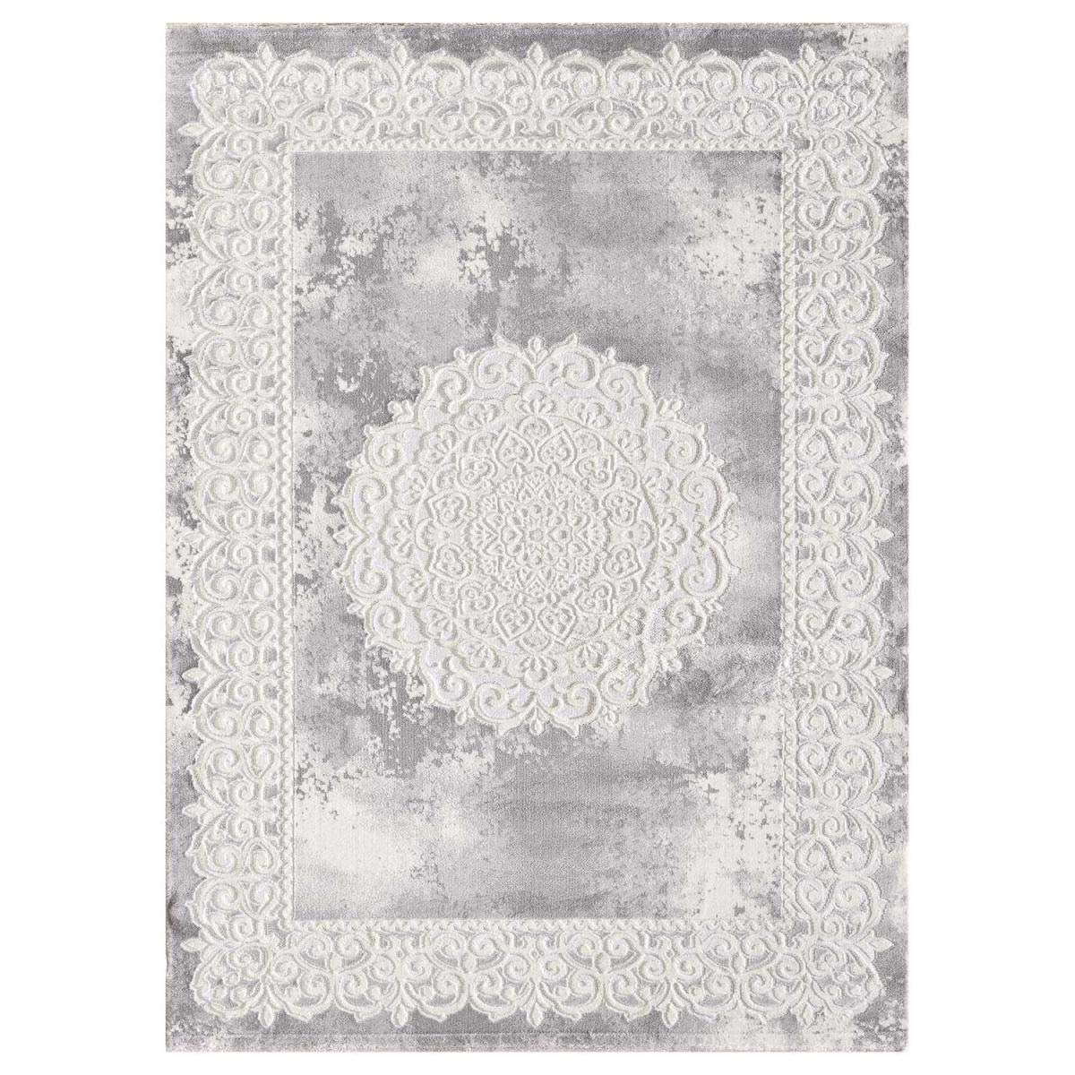 Tapis salon moderne 120x160 cm gris rectangulaire à poils ras style oriental