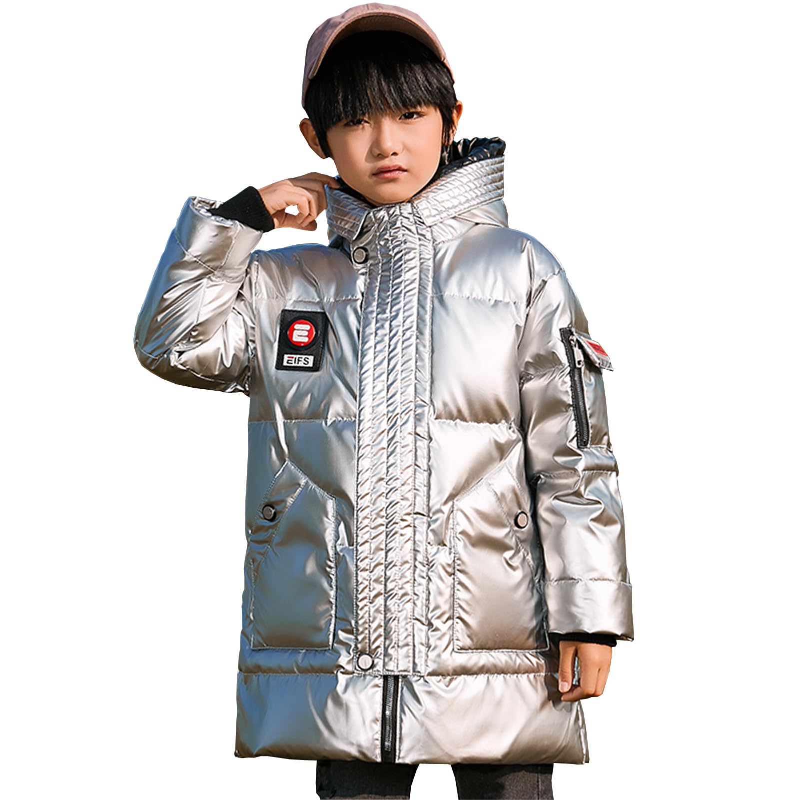 Abrigo de Pluma Niños Chaqueta de Invierno Engrosada Brillante Parka Abrigo Acolchado con Capucha