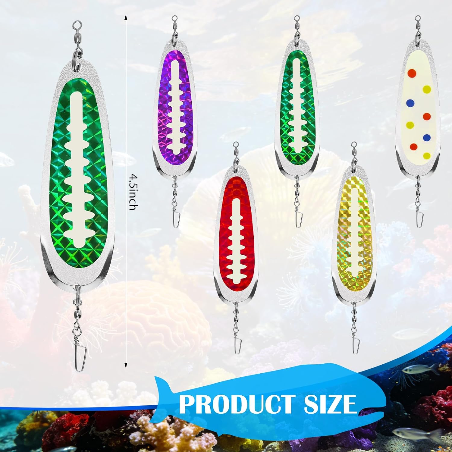 5 Pack 4.5" Fish Dodger Flashers, Chrome Trolling Lure for Salmon